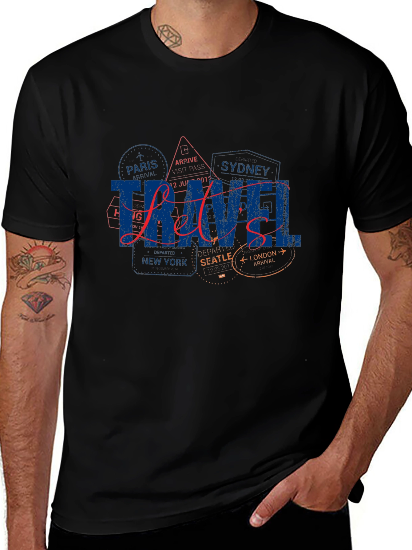 Travel-Themed Black T-Shirt