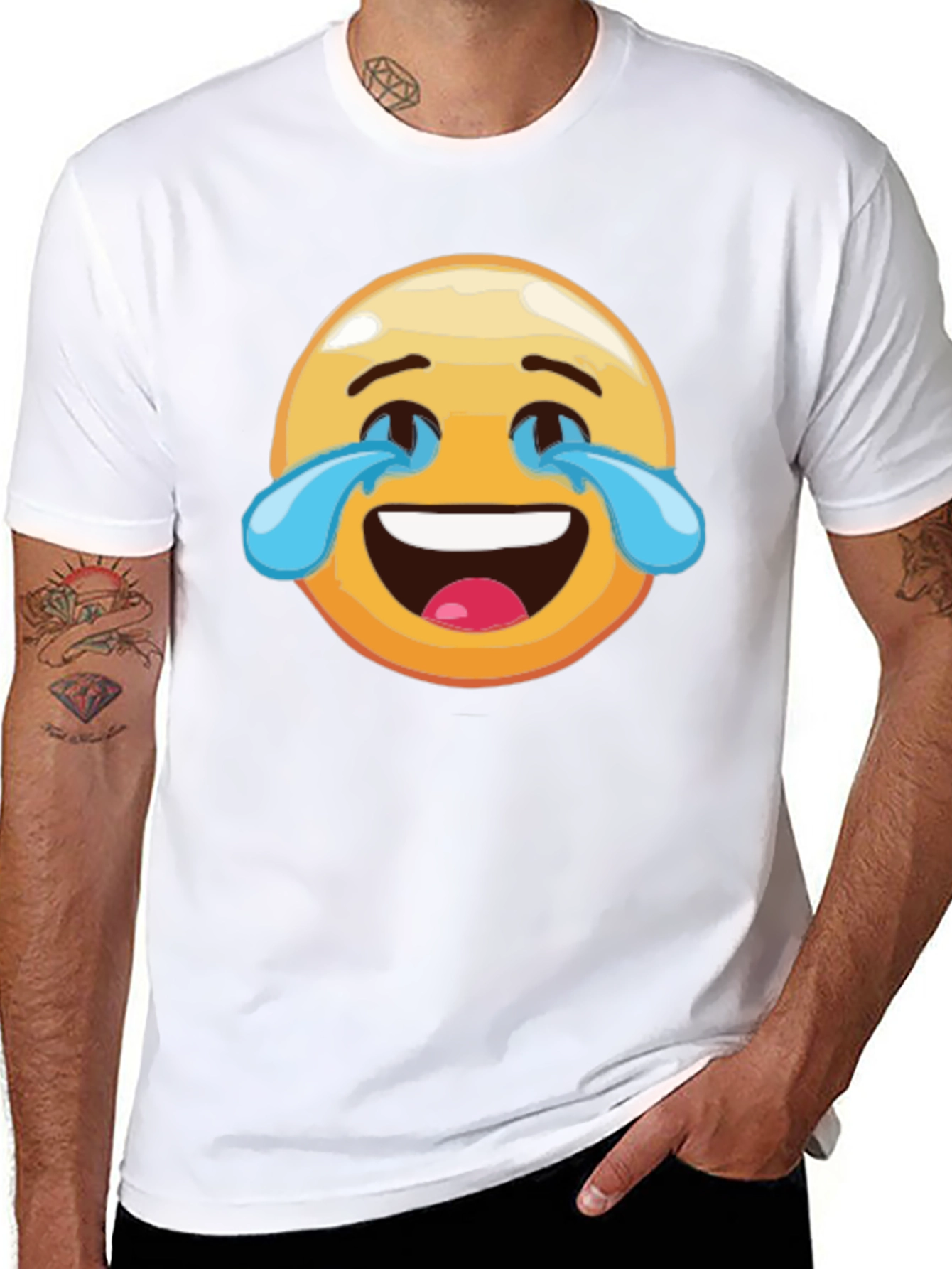 Laughing Emoji Graphic Tee - Black Cotton T-Shirt