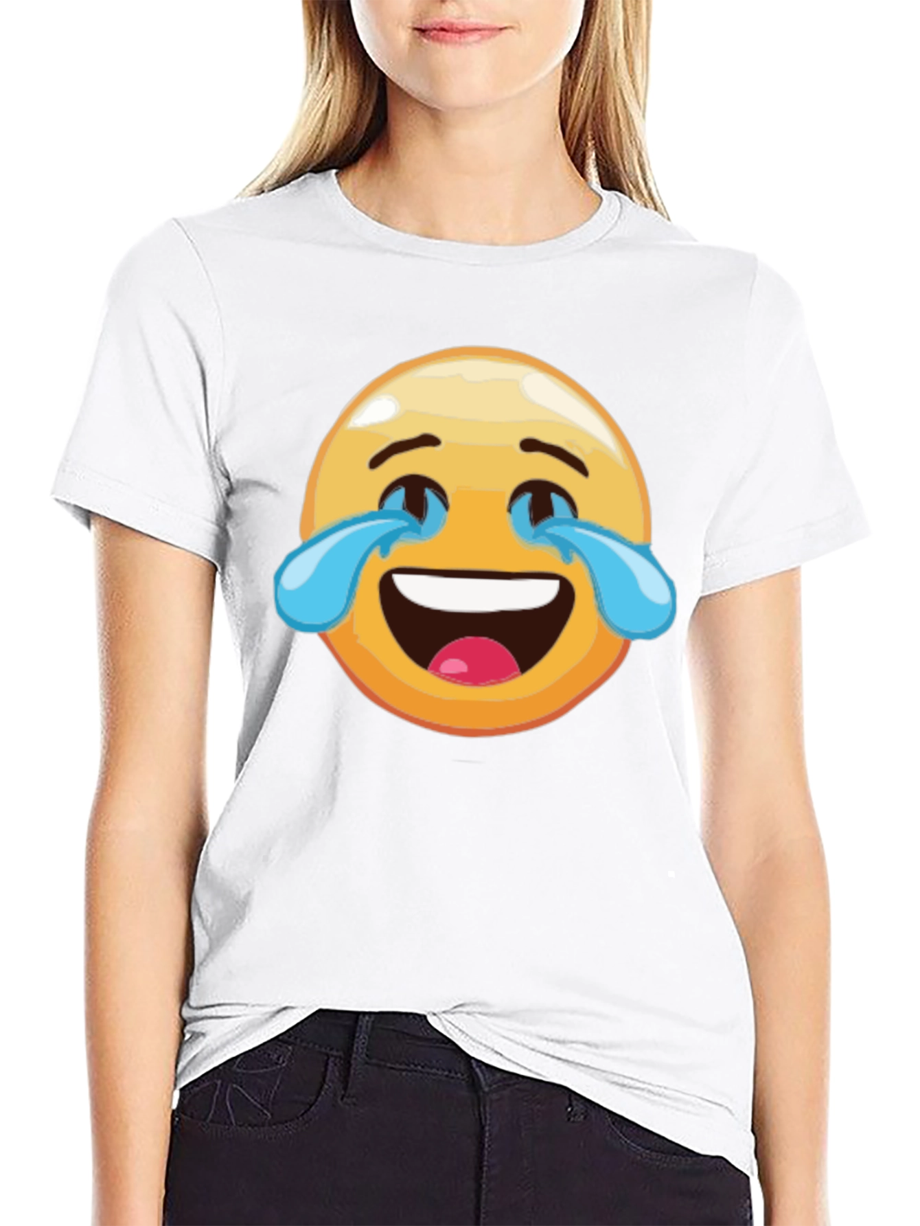 Laughing Emoji Graphic Tee - Black Cotton T-Shirt