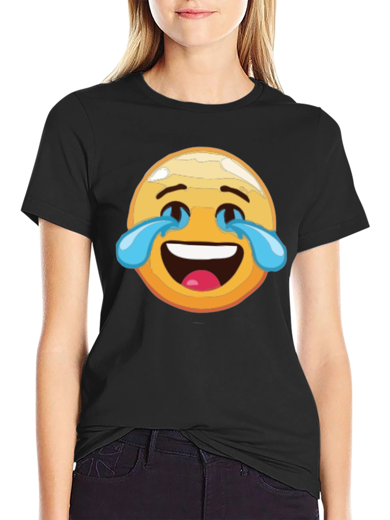 Laughing Emoji Graphic Tee - Black Cotton T-Shirt