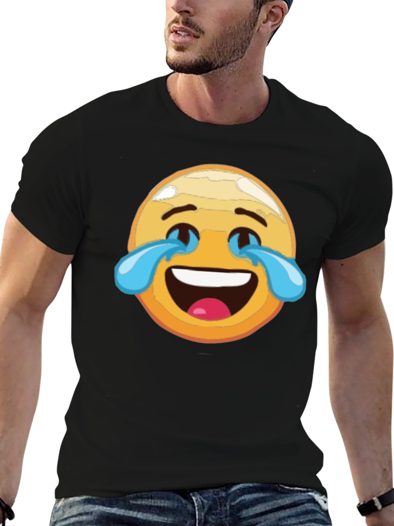 Laughing Emoji Graphic Tee - Black Cotton T-Shirt