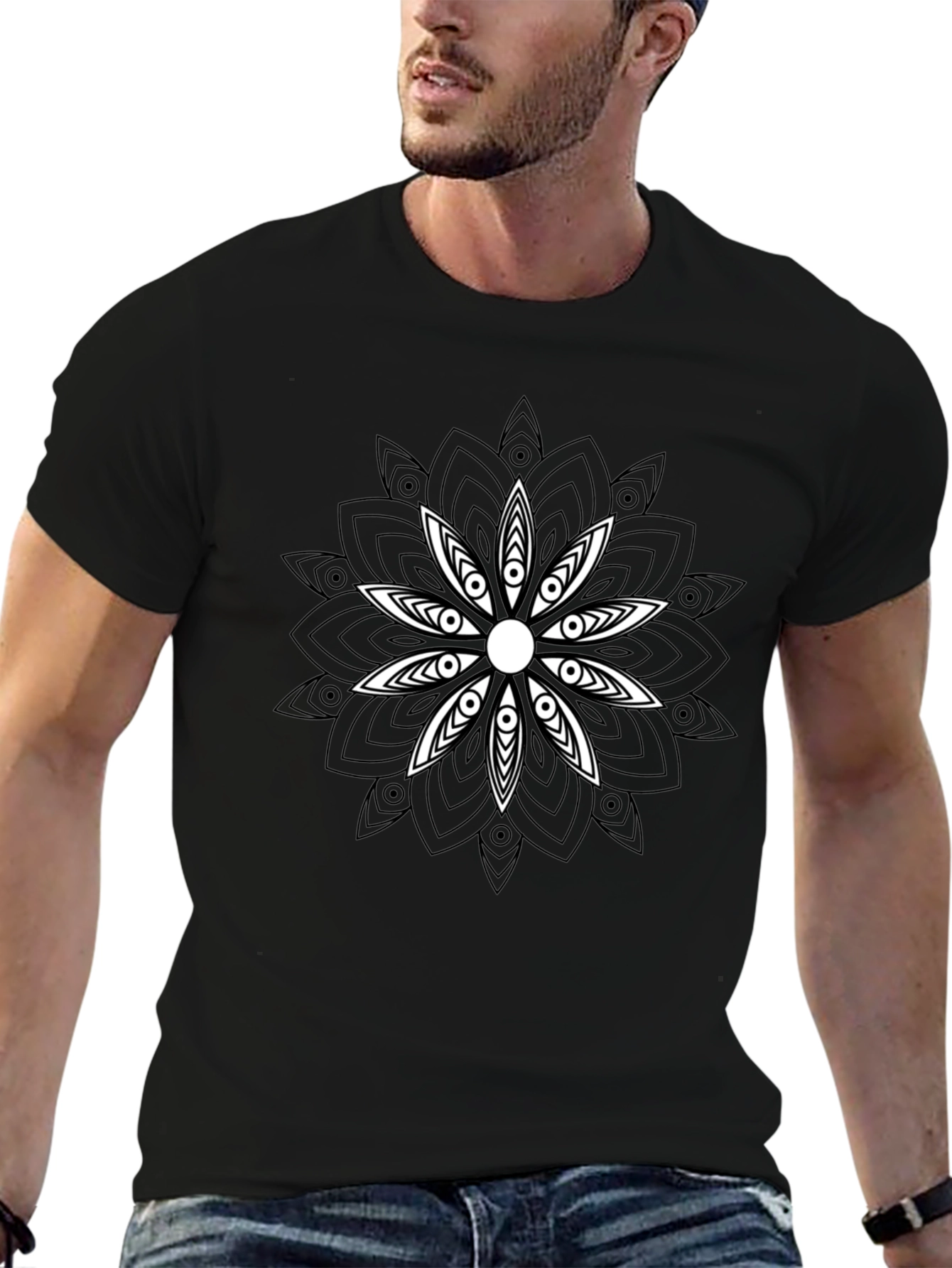 Black T-Shirt with Mandala Graphic