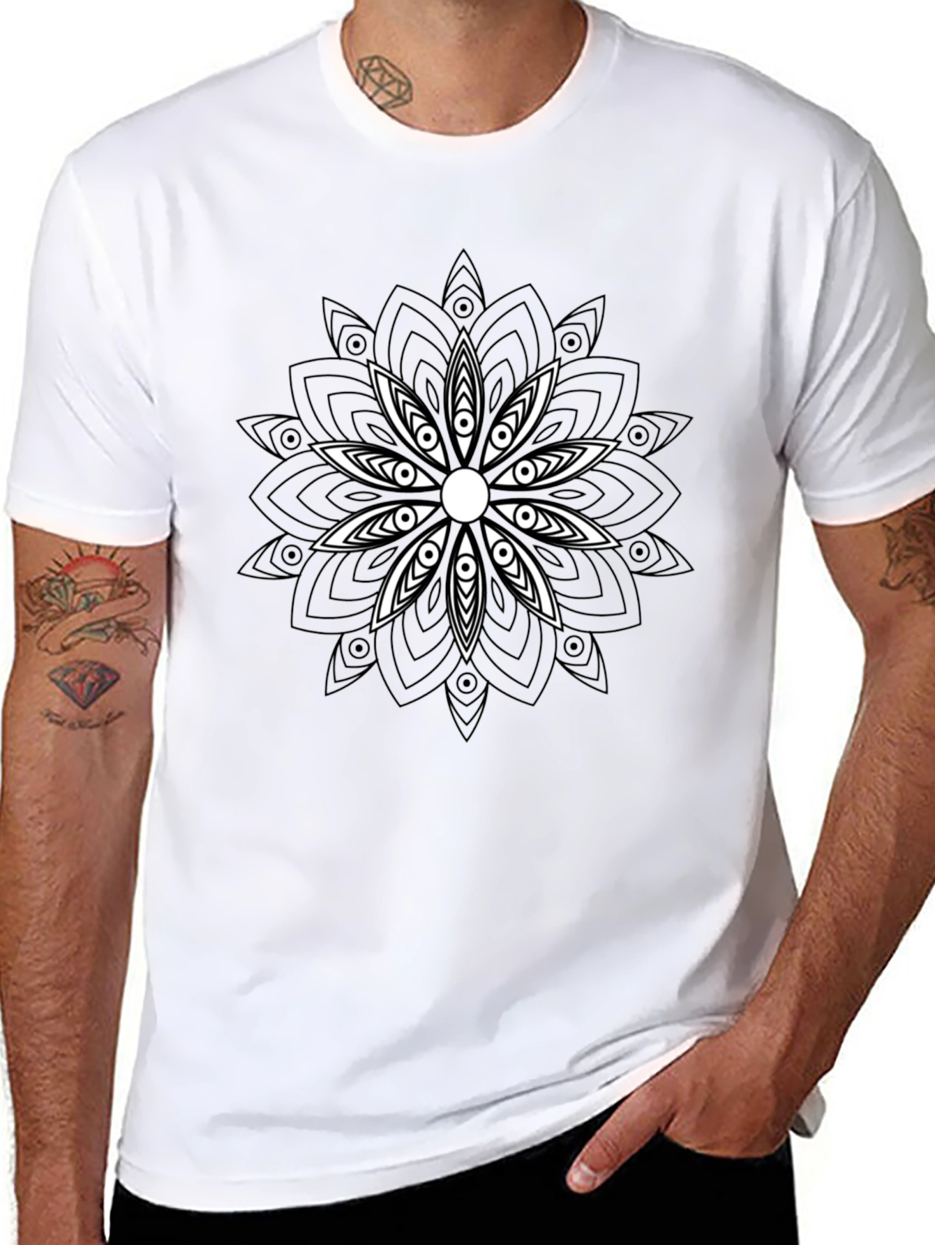 Black T-Shirt with Mandala Graphic