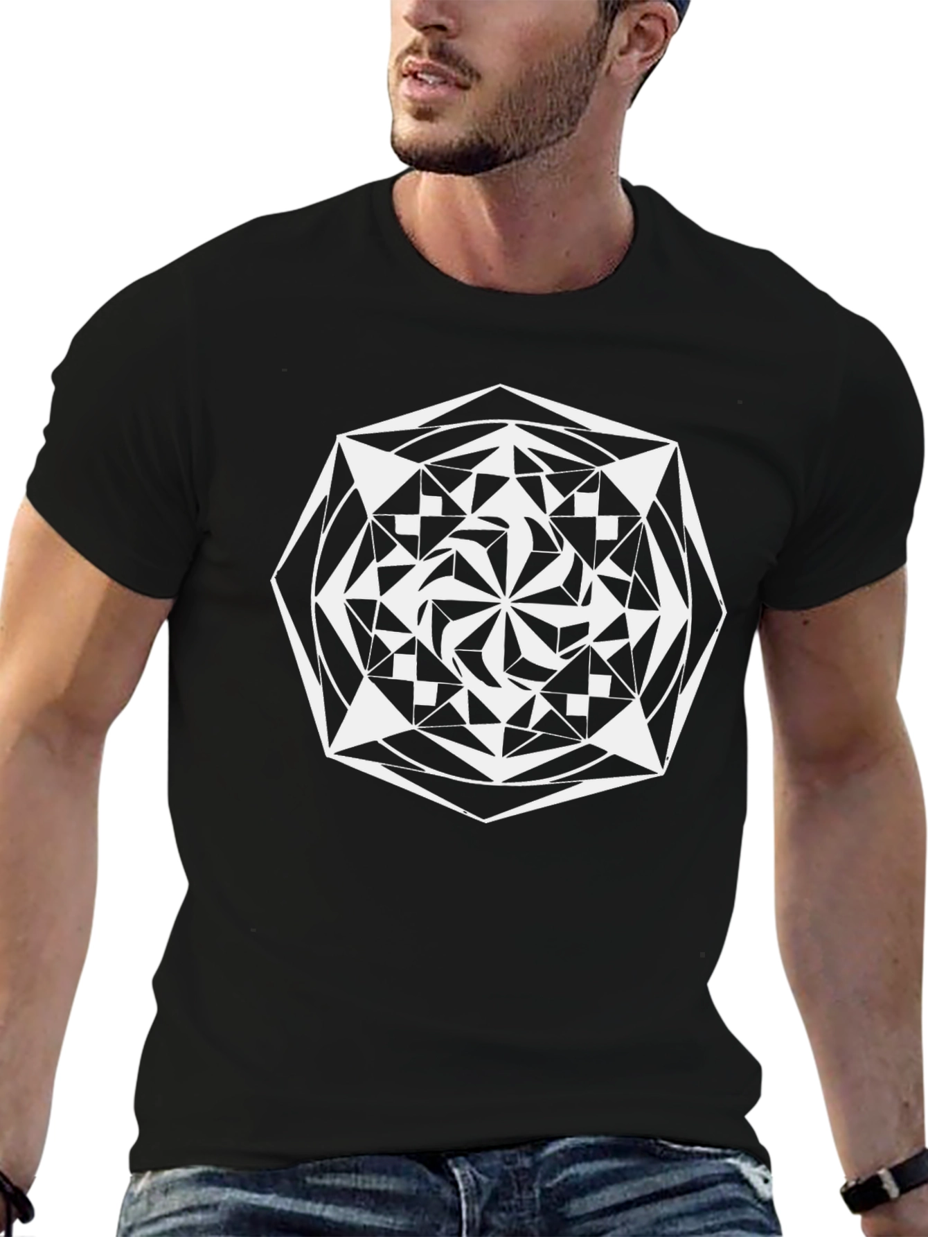 Geometric Mandala T-Shirt - Black