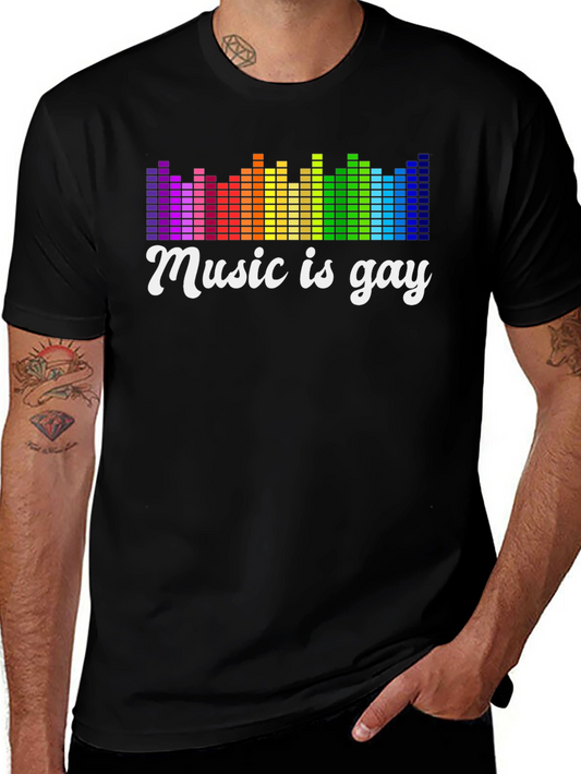 Music is Gay Graphic Tee - Pride Rainbow Equalizer Shirt