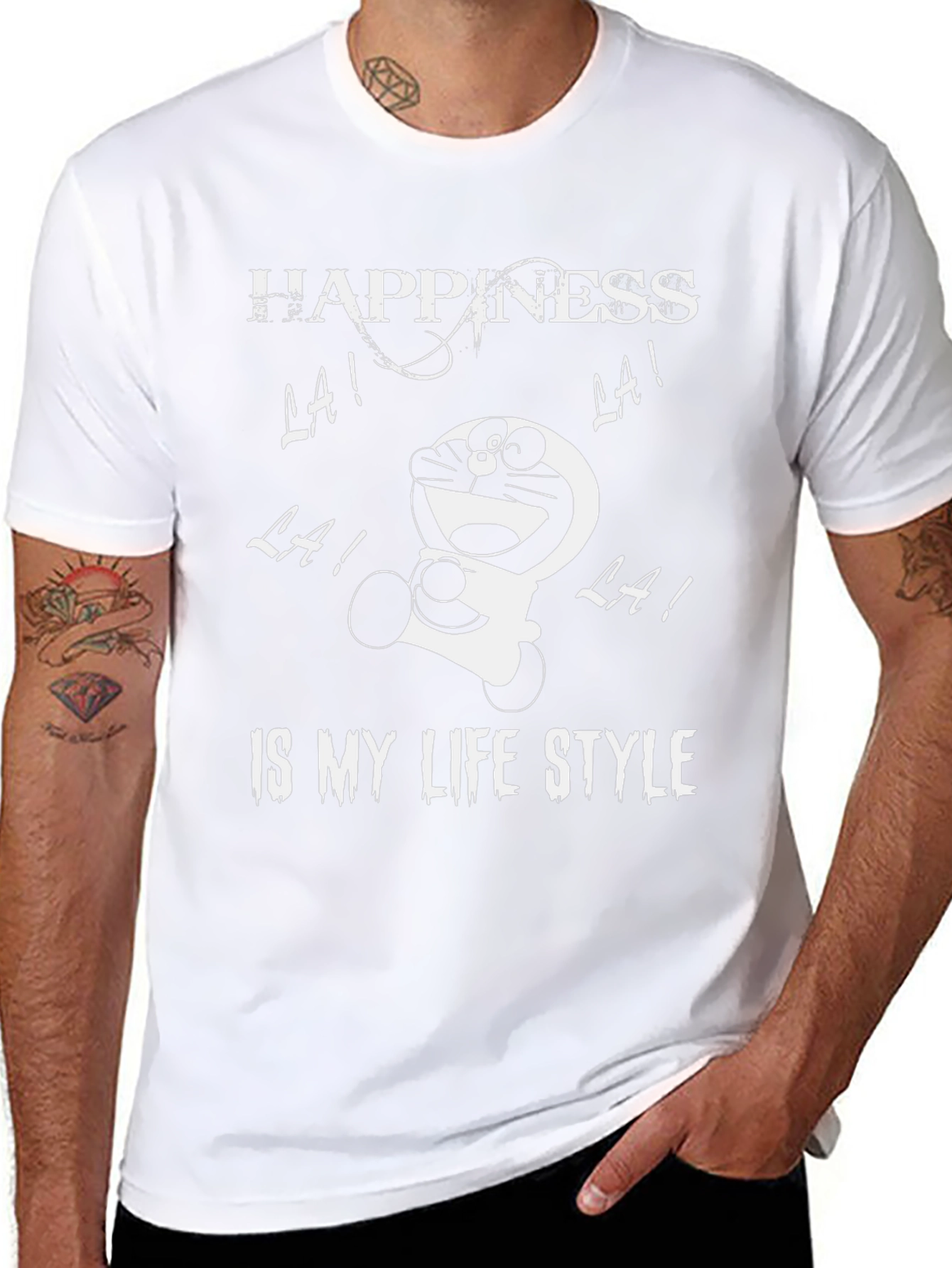 Happiness Doraemon Black Graphic Tee