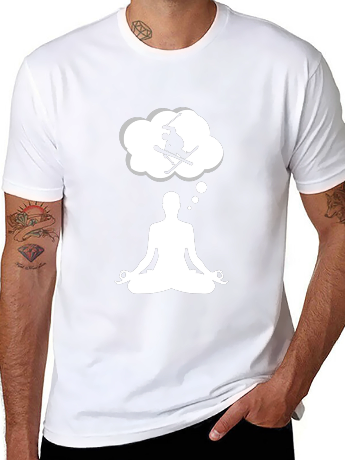 Meditating Skier T-Shirt - Black Cotton Blend