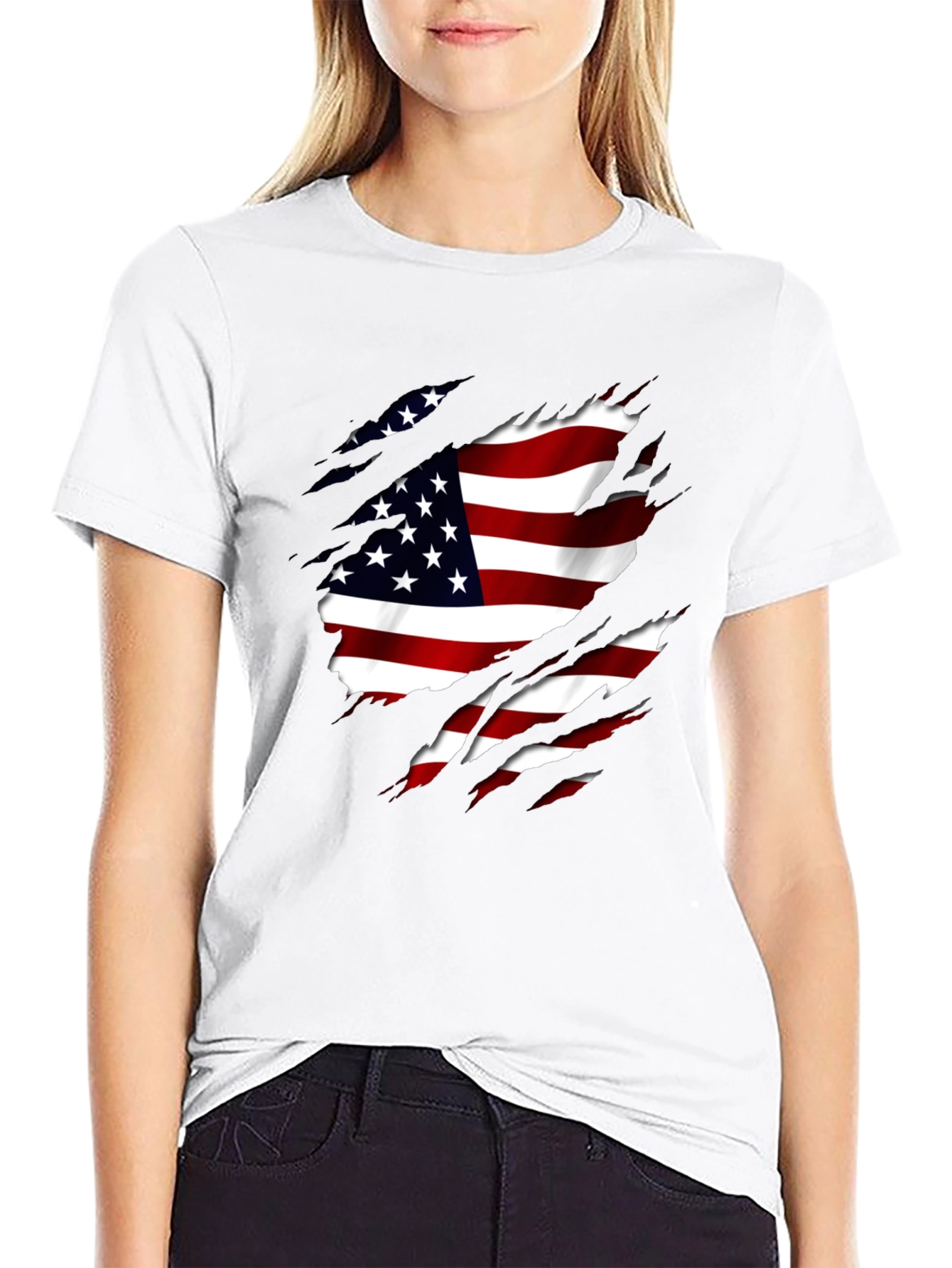 American Flag Ripped T-Shirt Patriotic USA Pride
