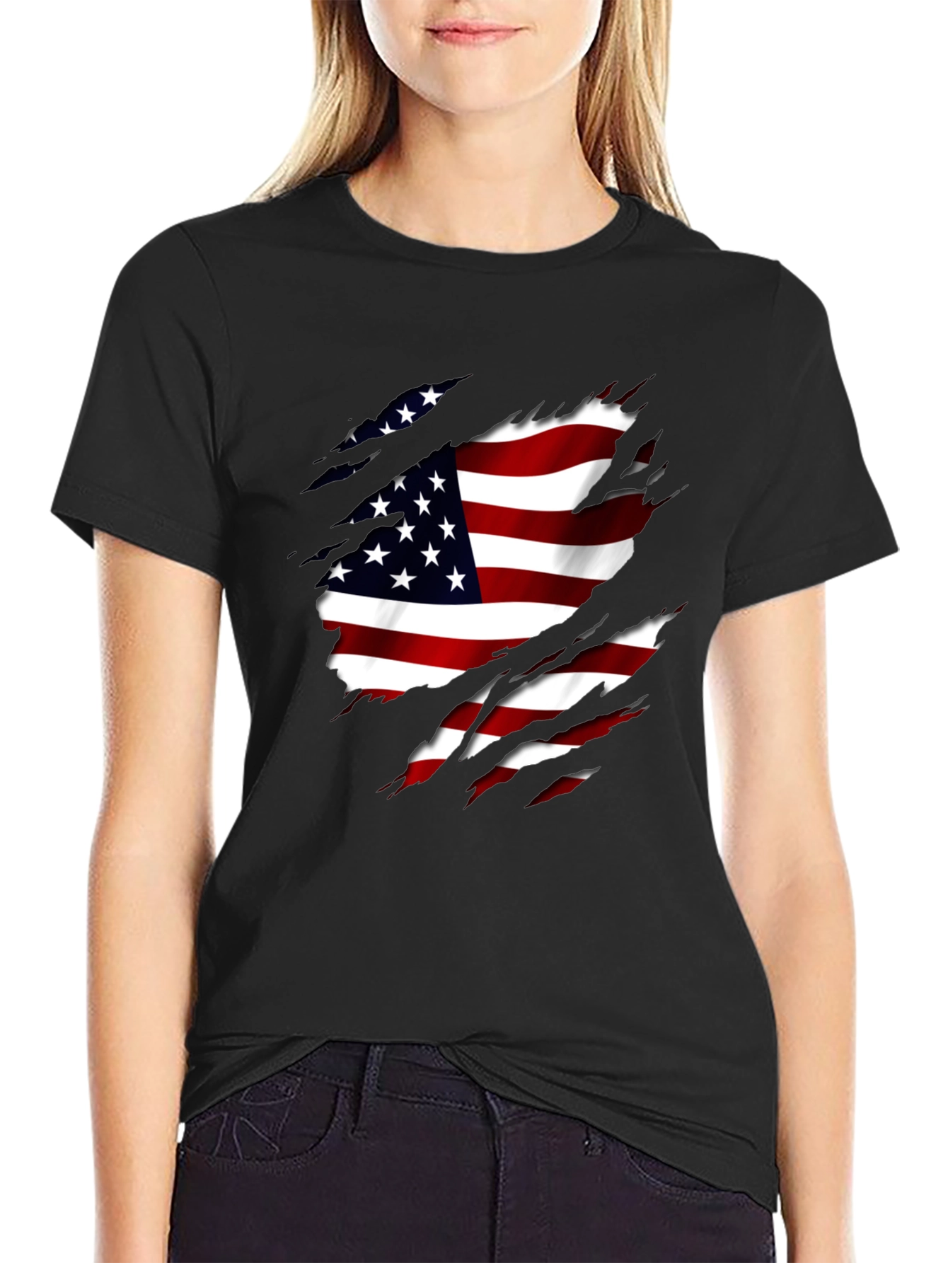 American Flag Ripped T-Shirt Patriotic USA Pride