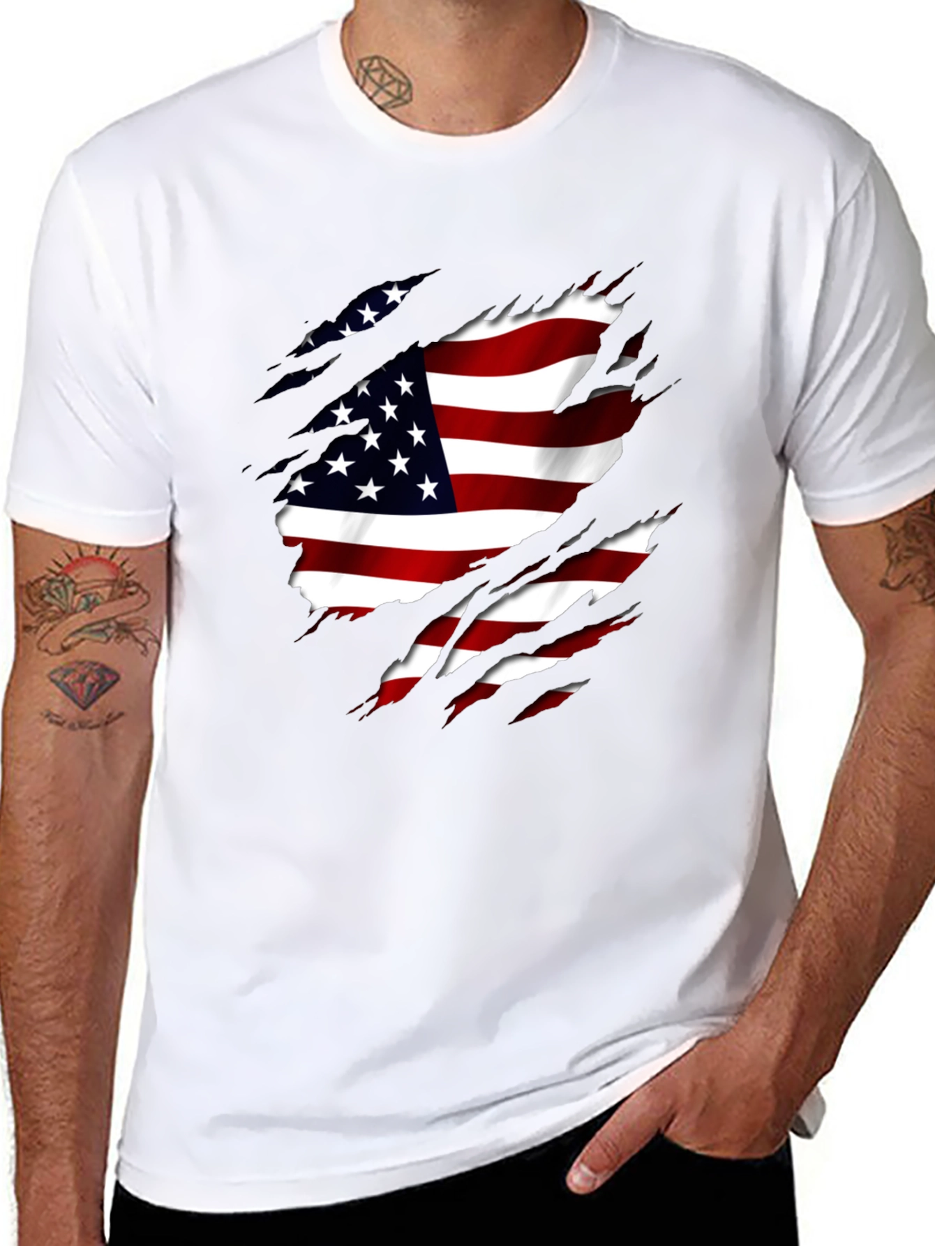 American Flag Ripped T-Shirt Patriotic USA Pride