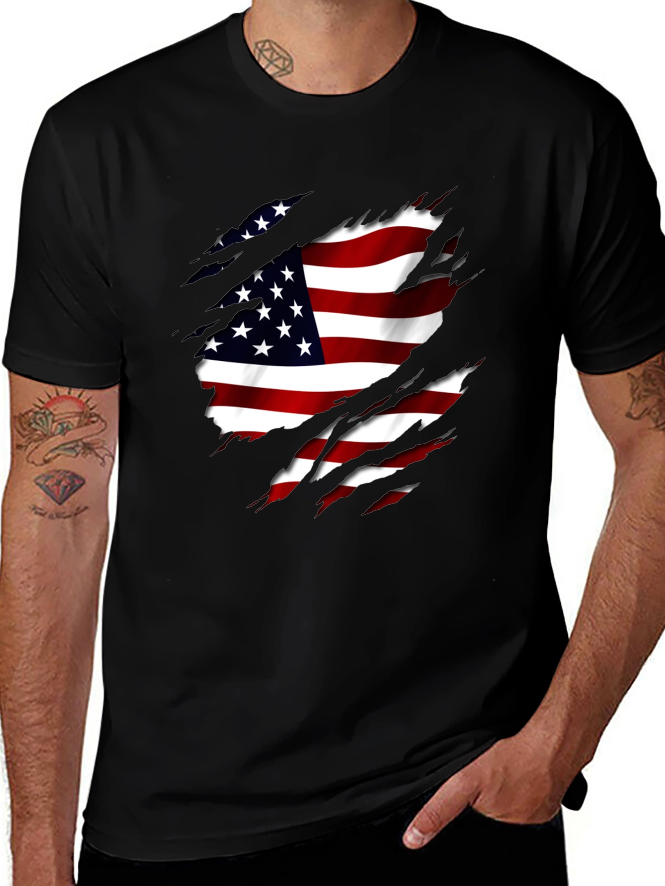 American Flag Ripped T-Shirt Patriotic USA Pride