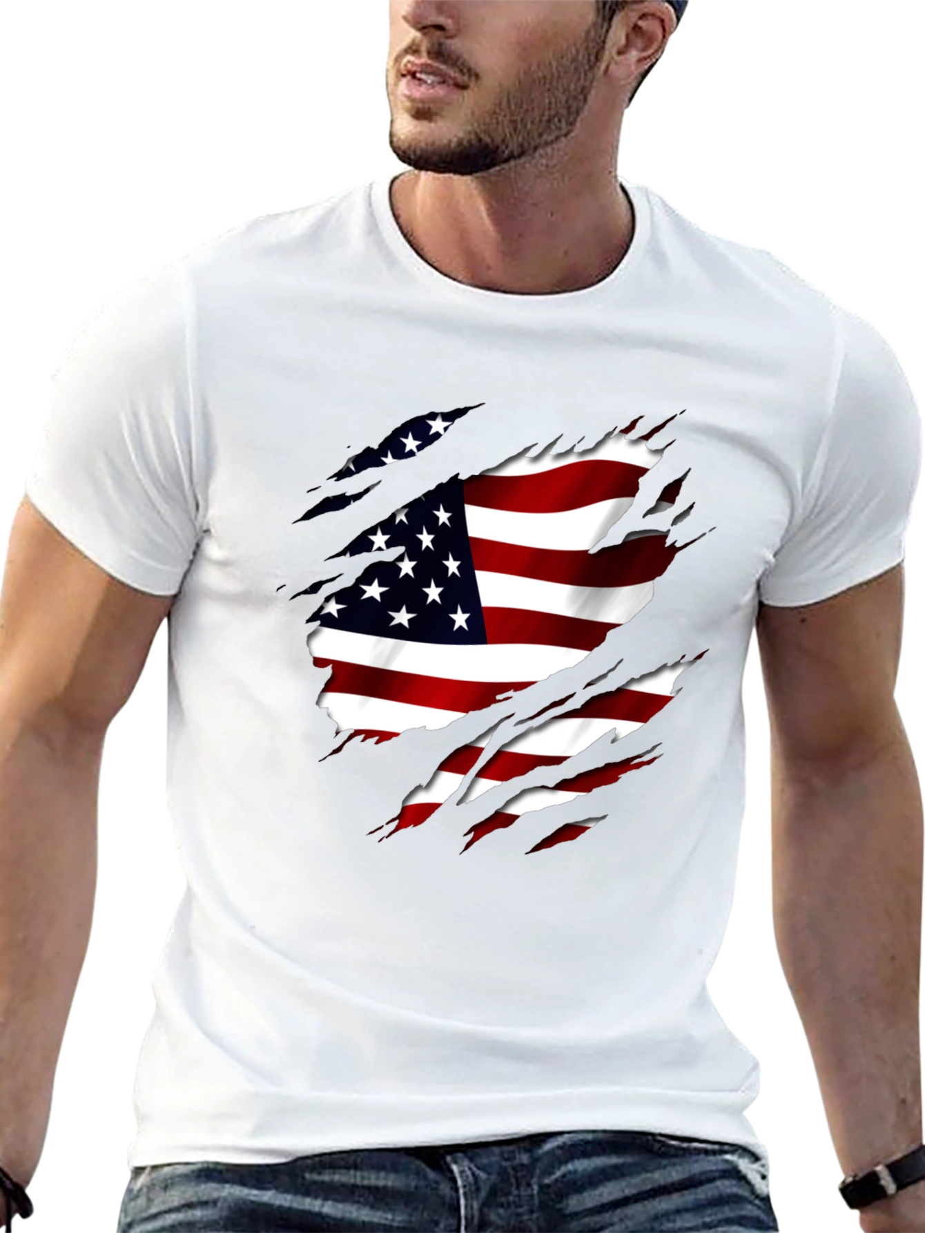 American Flag Ripped T-Shirt Patriotic USA Pride