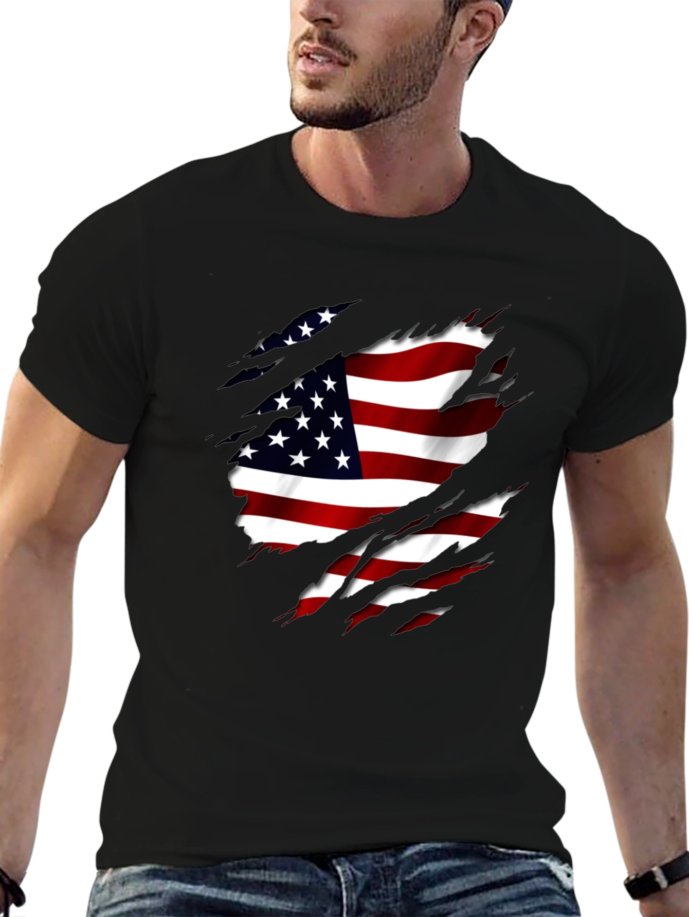 American Flag Ripped T-Shirt Patriotic USA Pride