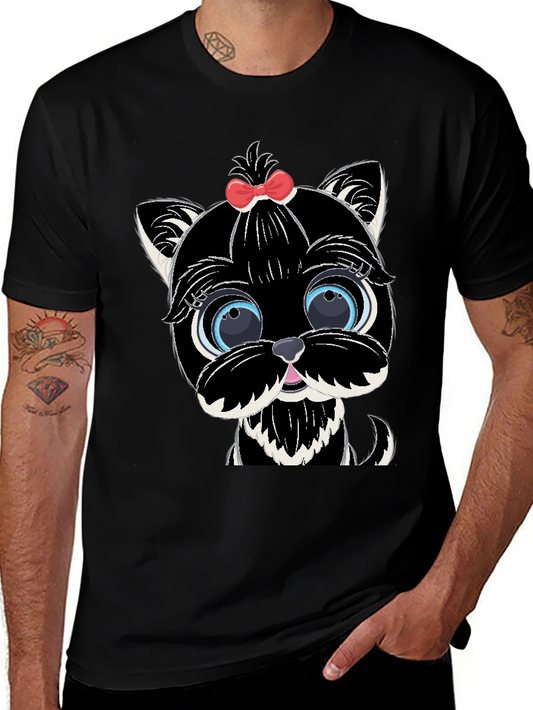 Cute Cartoon Dog Graphic Tee - Black