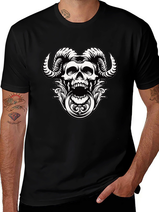 Skull Horns Graphic Tee - Mens Black T-Shirt