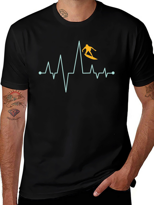 Surfer Heartbeat Graphic Tee - Black