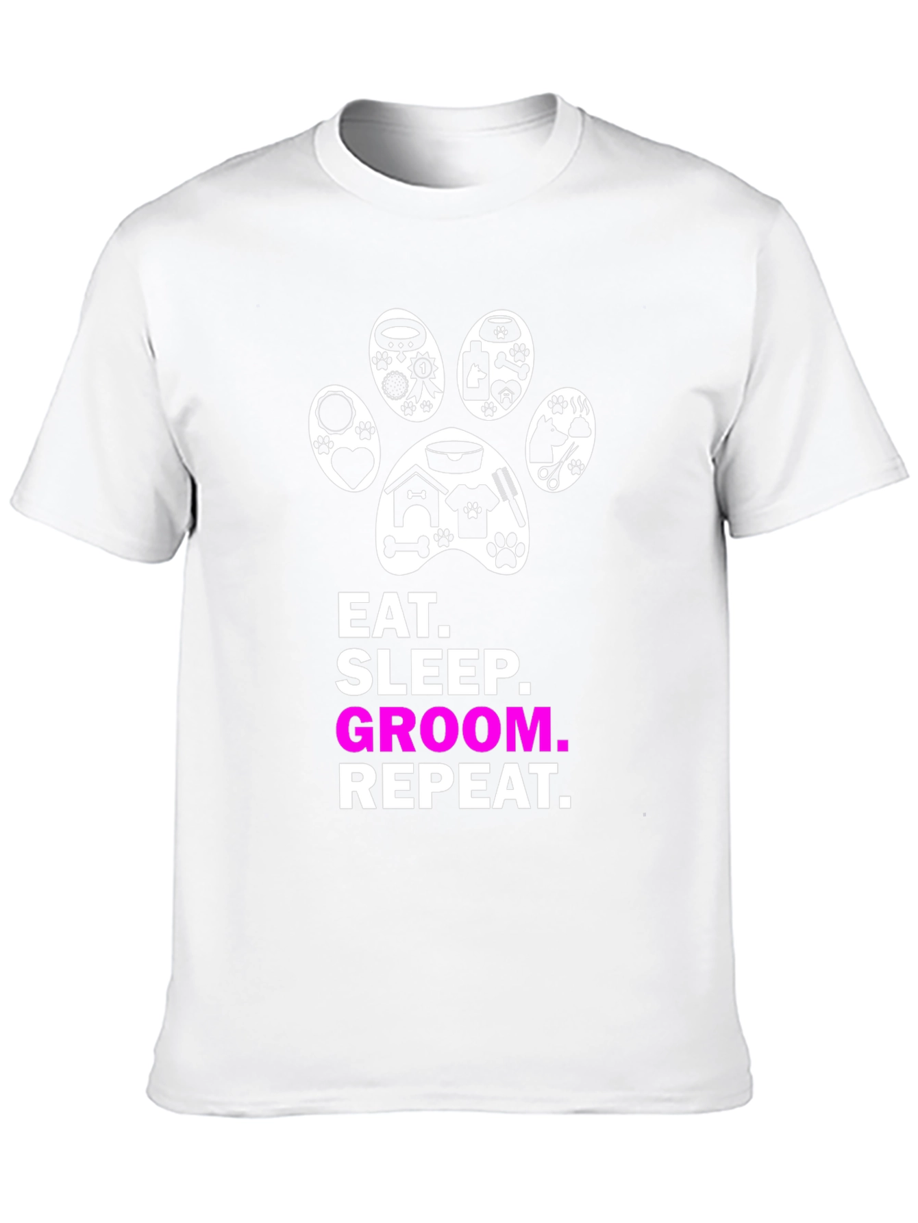 Eat Sleep Groom Repeat Dog Paw Print T-Shirt