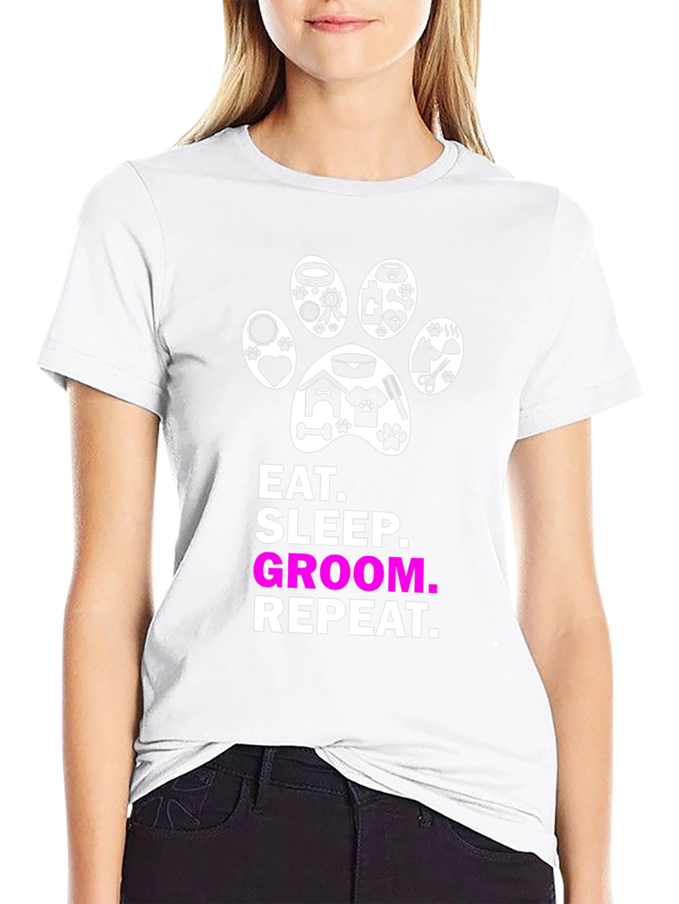 Eat Sleep Groom Repeat Dog Paw Print T-Shirt