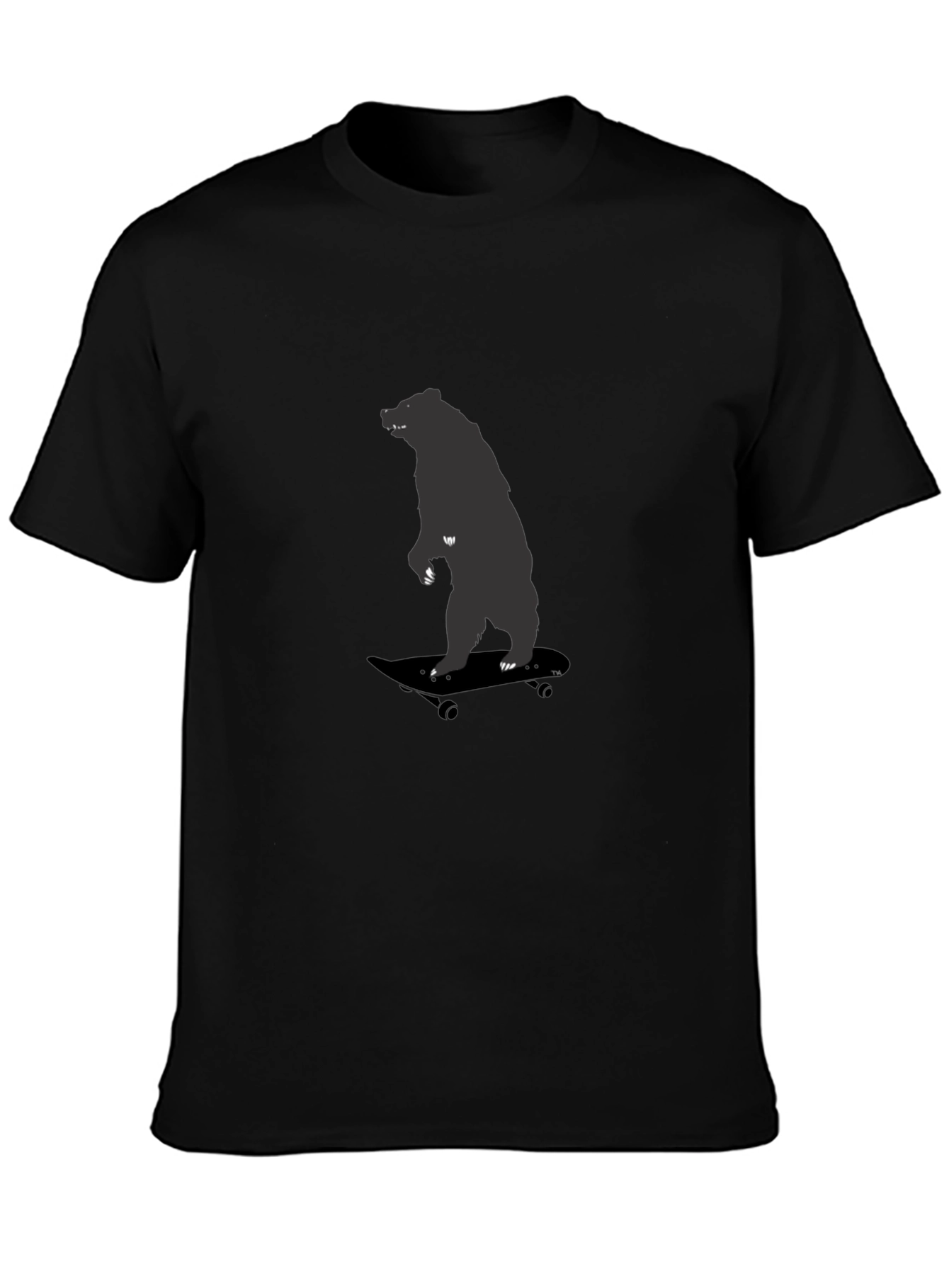 Bear on Skateboard Graphic Tee - Cool Black T-Shirt