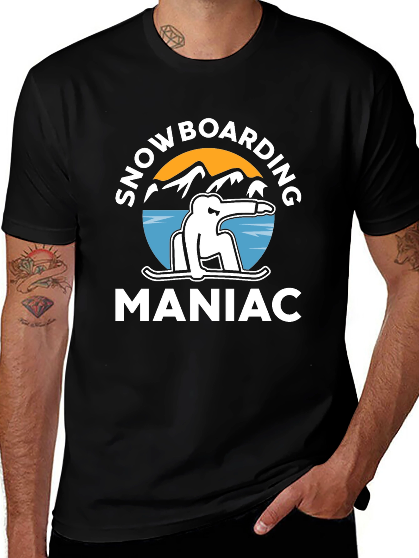 Snowboarding Maniac Graphic Tee - Black