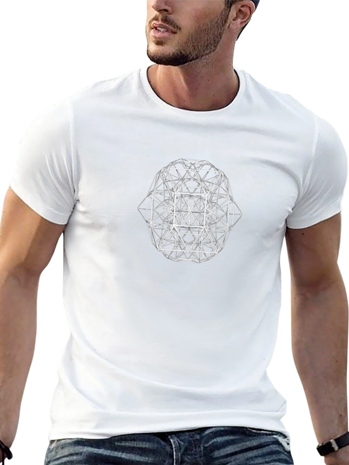 Geometric Line Art Black T-Shirt