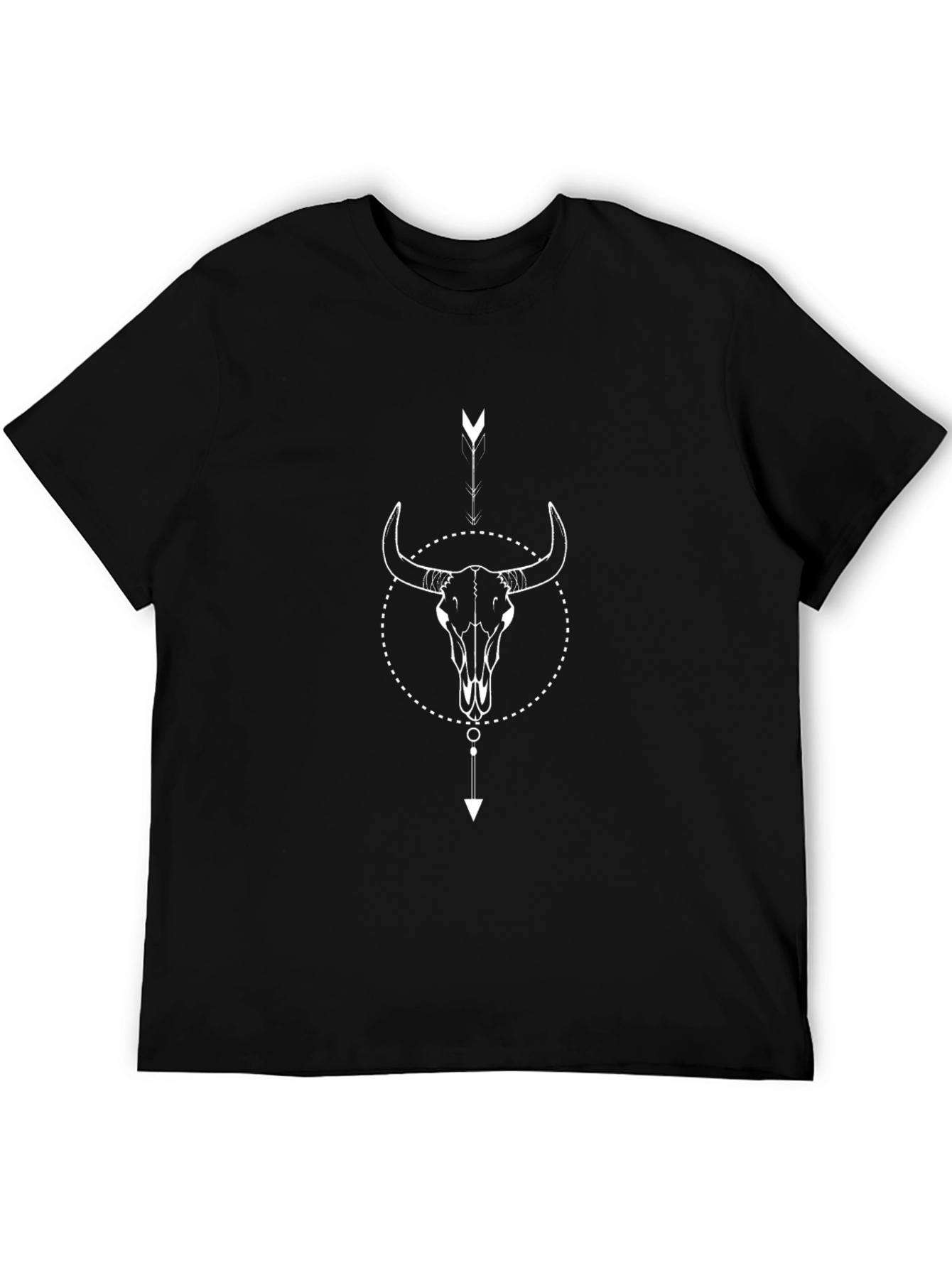 Black T-Shirt with Bull Skull Arrow Design
