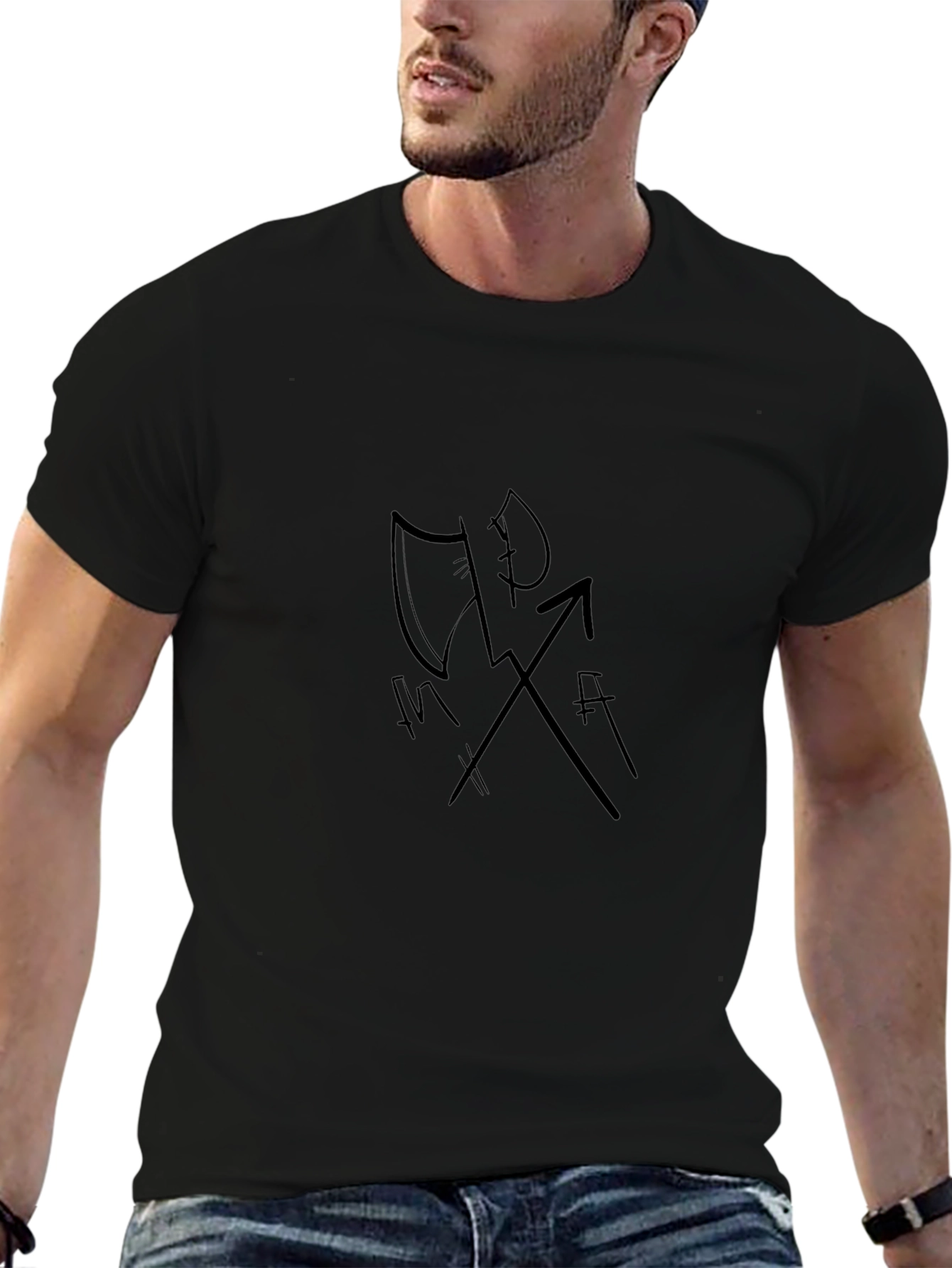 Mens Black Graphic Tee - Axe Arrow Design