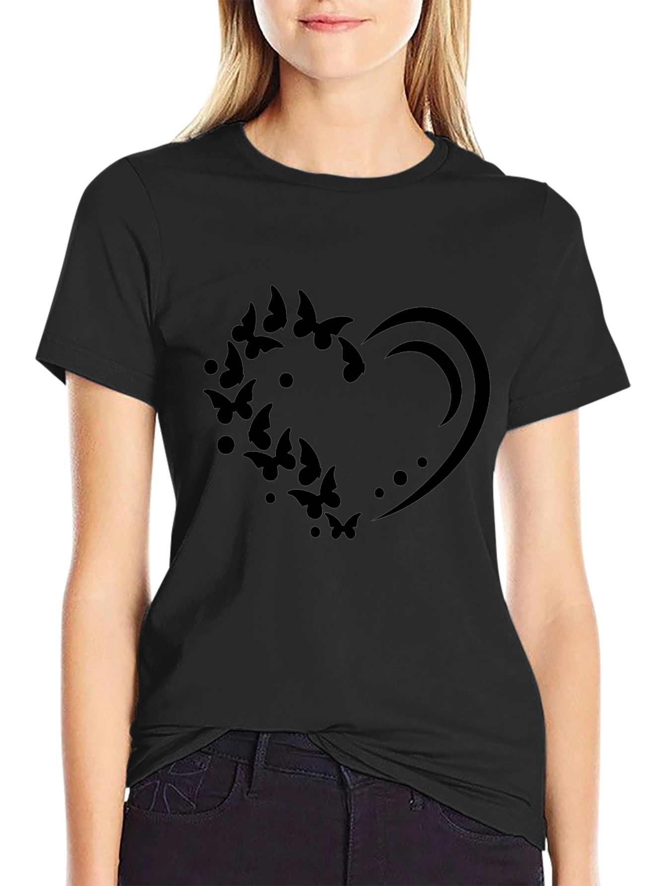 Butterfly Heart Graphic Black T-Shirt