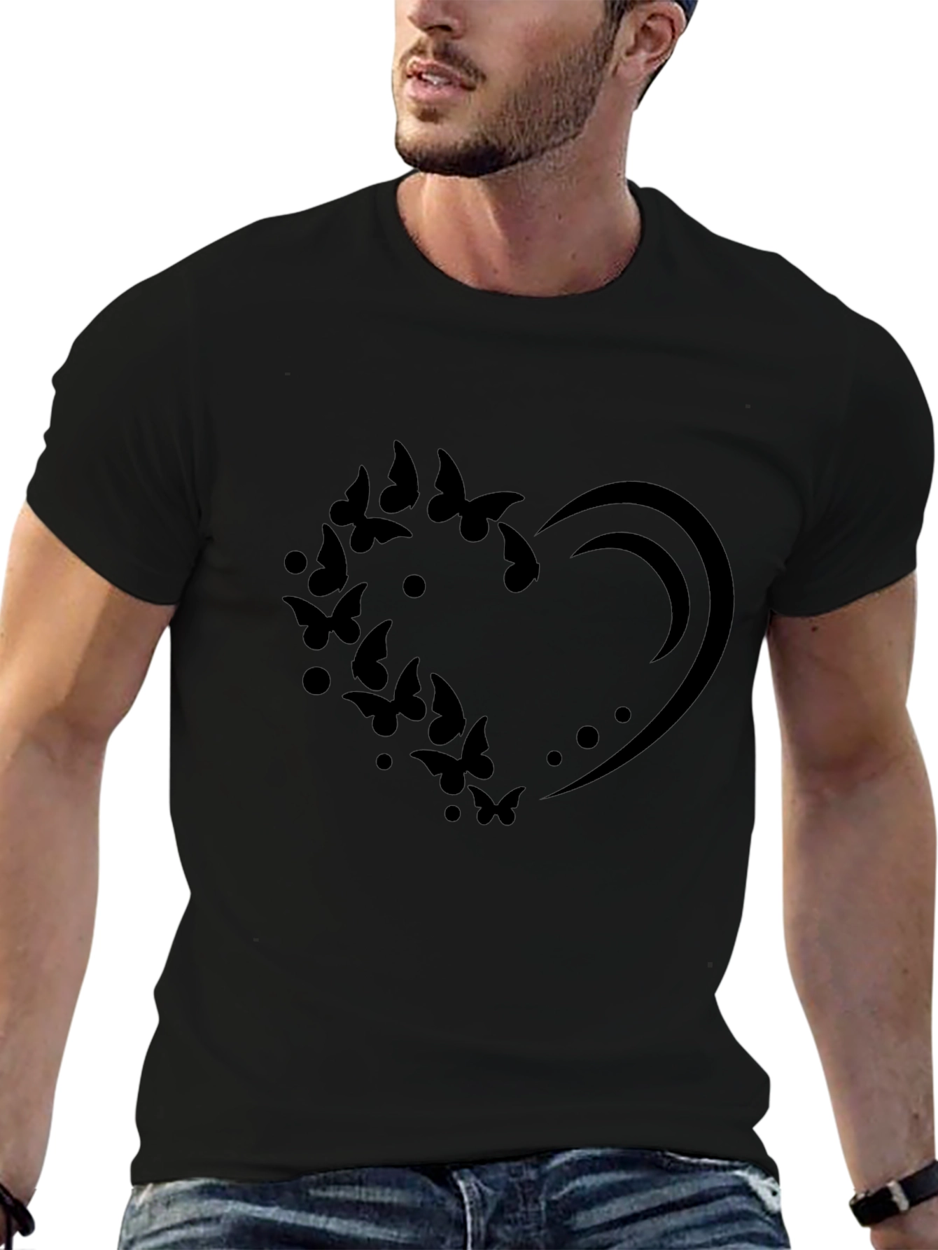 Butterfly Heart Graphic Black T-Shirt