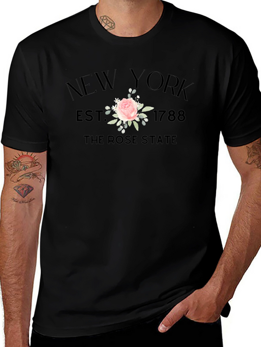 New York Rose State Graphic T-Shirt - Black