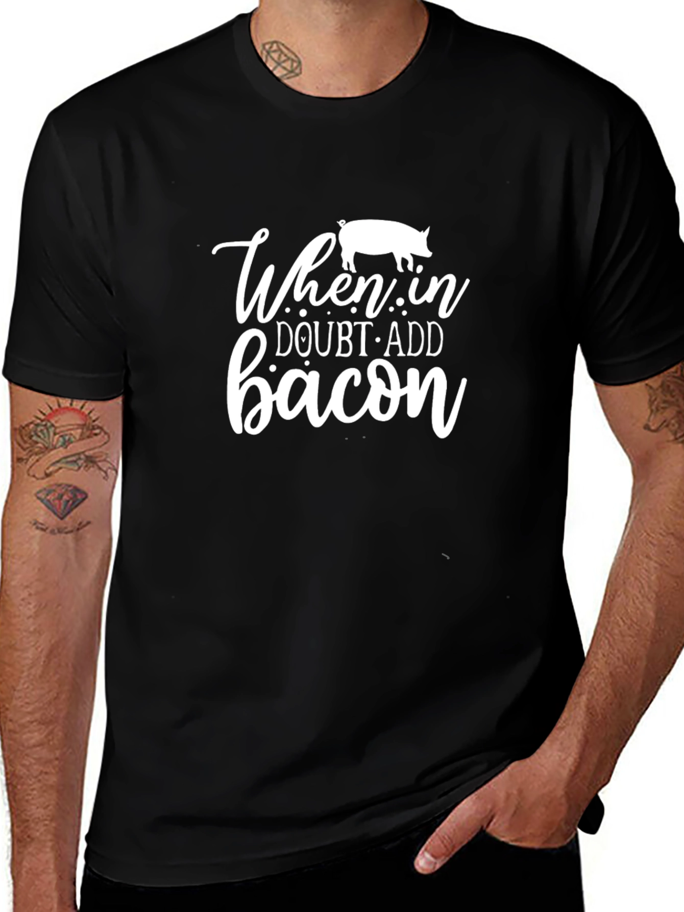 Funny When in Doubt Add Bacon Black T-Shirt