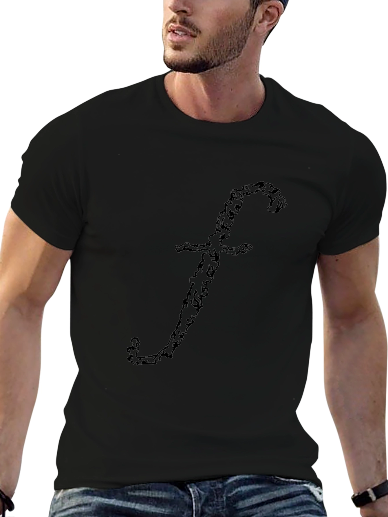 Unique F Letter Design Black T-Shirt