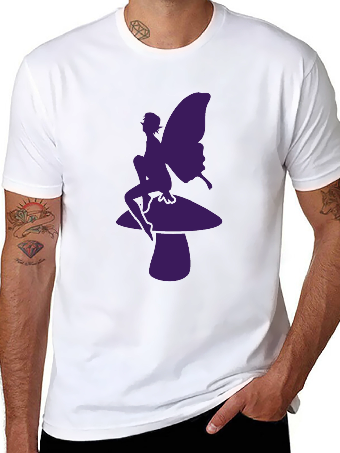 Fairy on Mushroom Graphic Tee - Black Casual T-Shirt