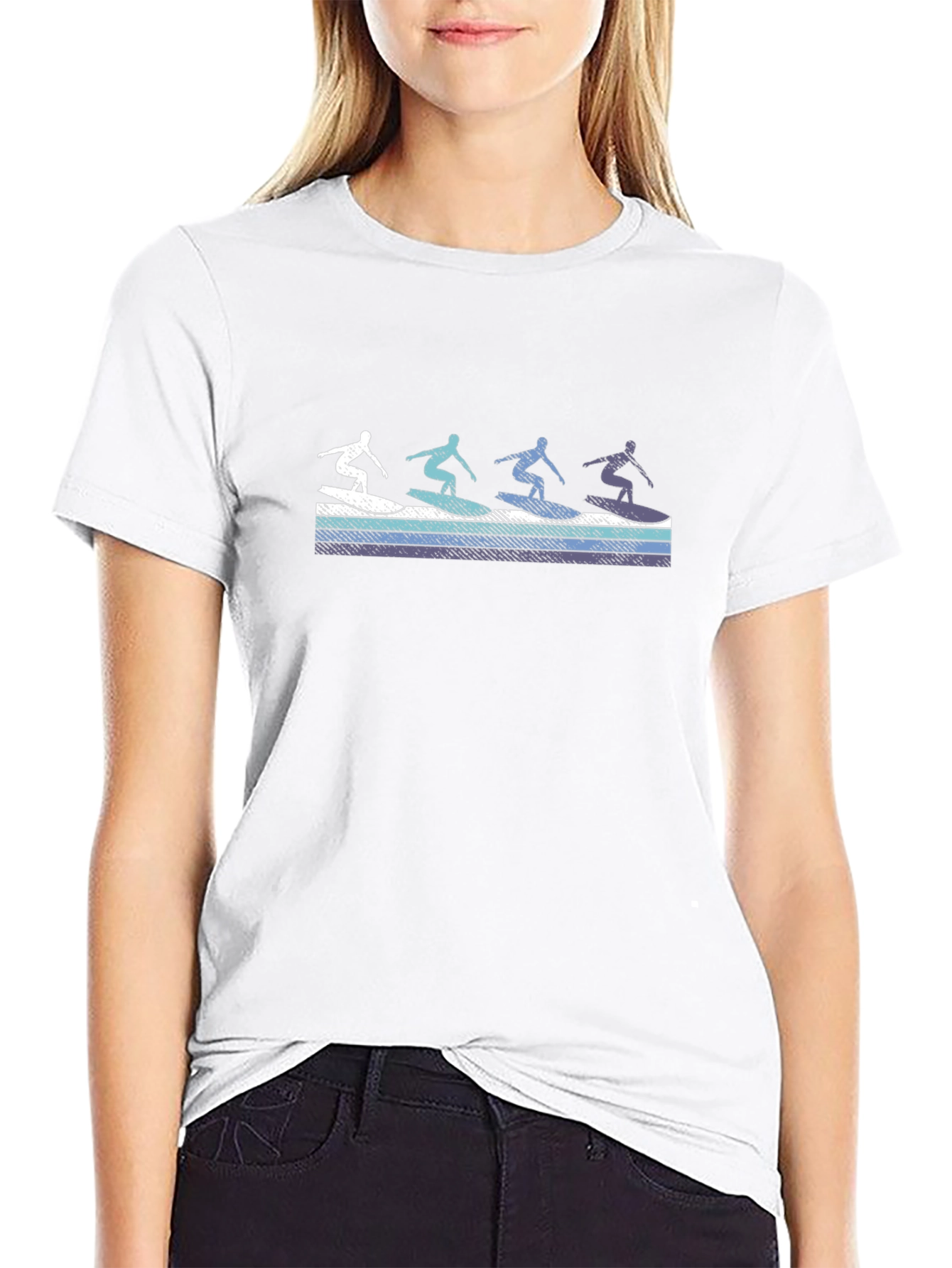 Retro Surfer Graphic Tee - Black Cotton T-Shirt