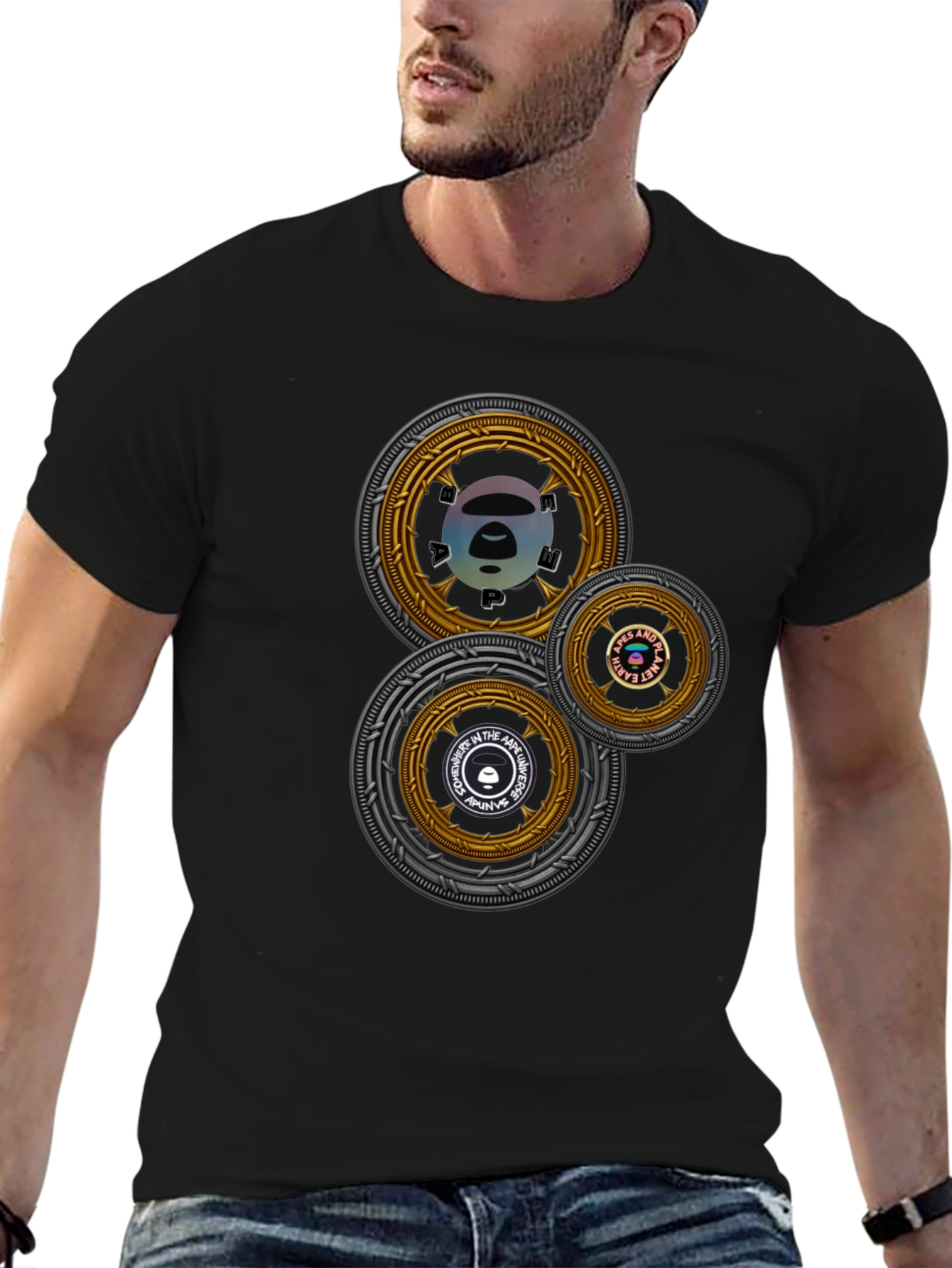 Circular Graphic Print Black T-Shirt