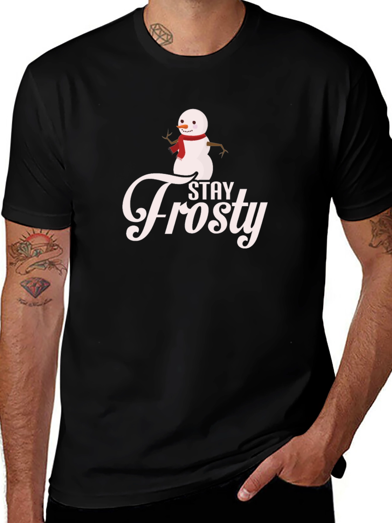 Stay Frosty Snowman Graphic Tee - Black Casual T-Shirt