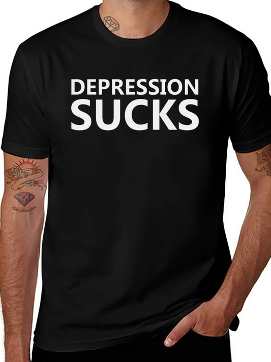 Depression Sucks T-Shirt - Black Crew Neck Tee