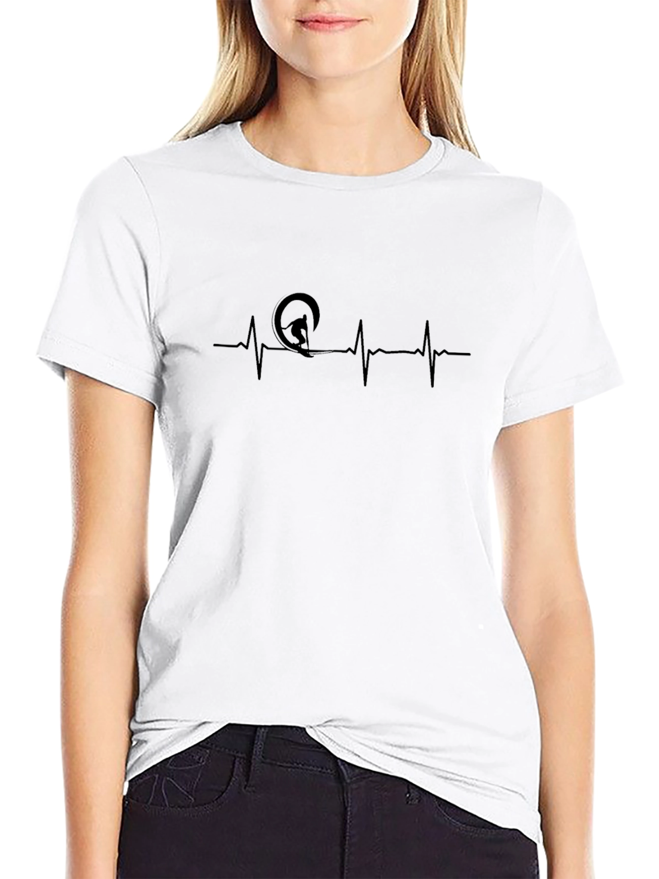 Surfing Heartbeat Graphic Tee - Black Cotton T-Shirt