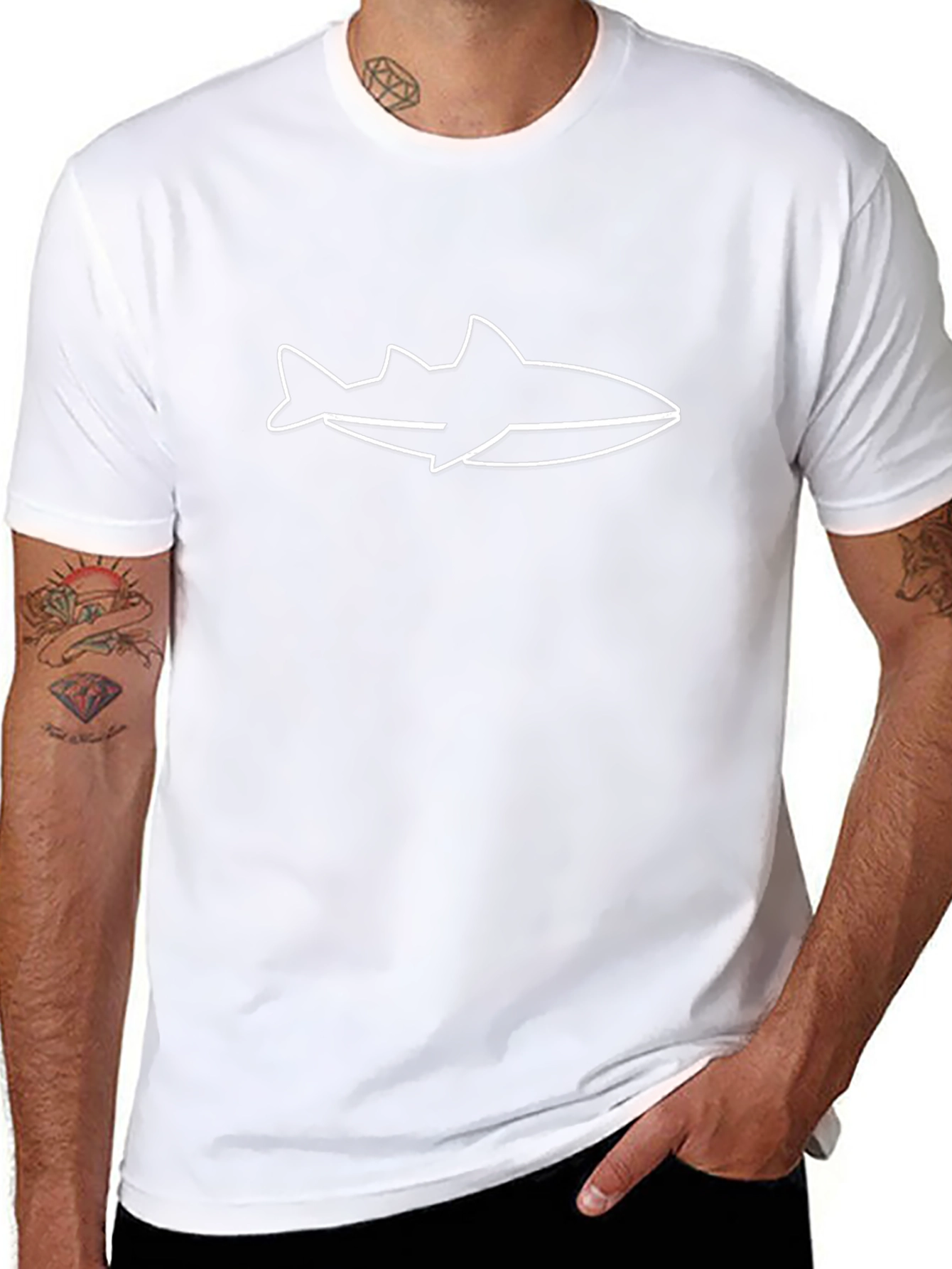 Minimalist Shark Graphic Tee - Black Cotton