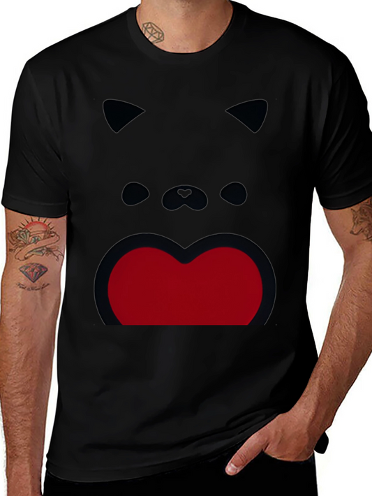 Funny Cat Face Graphic Print Black T-Shirt