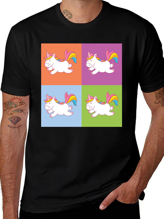 Unicorn Pop Art Graphic Print Black T-Shirt