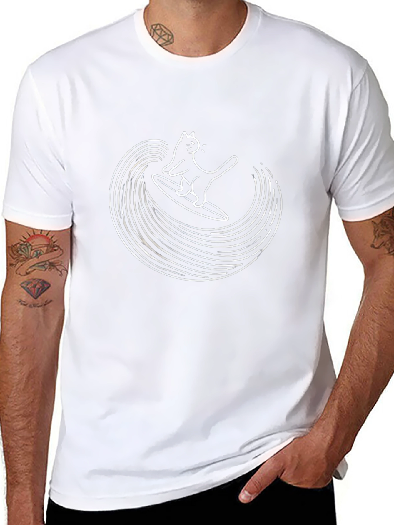 Cool Cat Surfing Wave Graphic T-Shirt