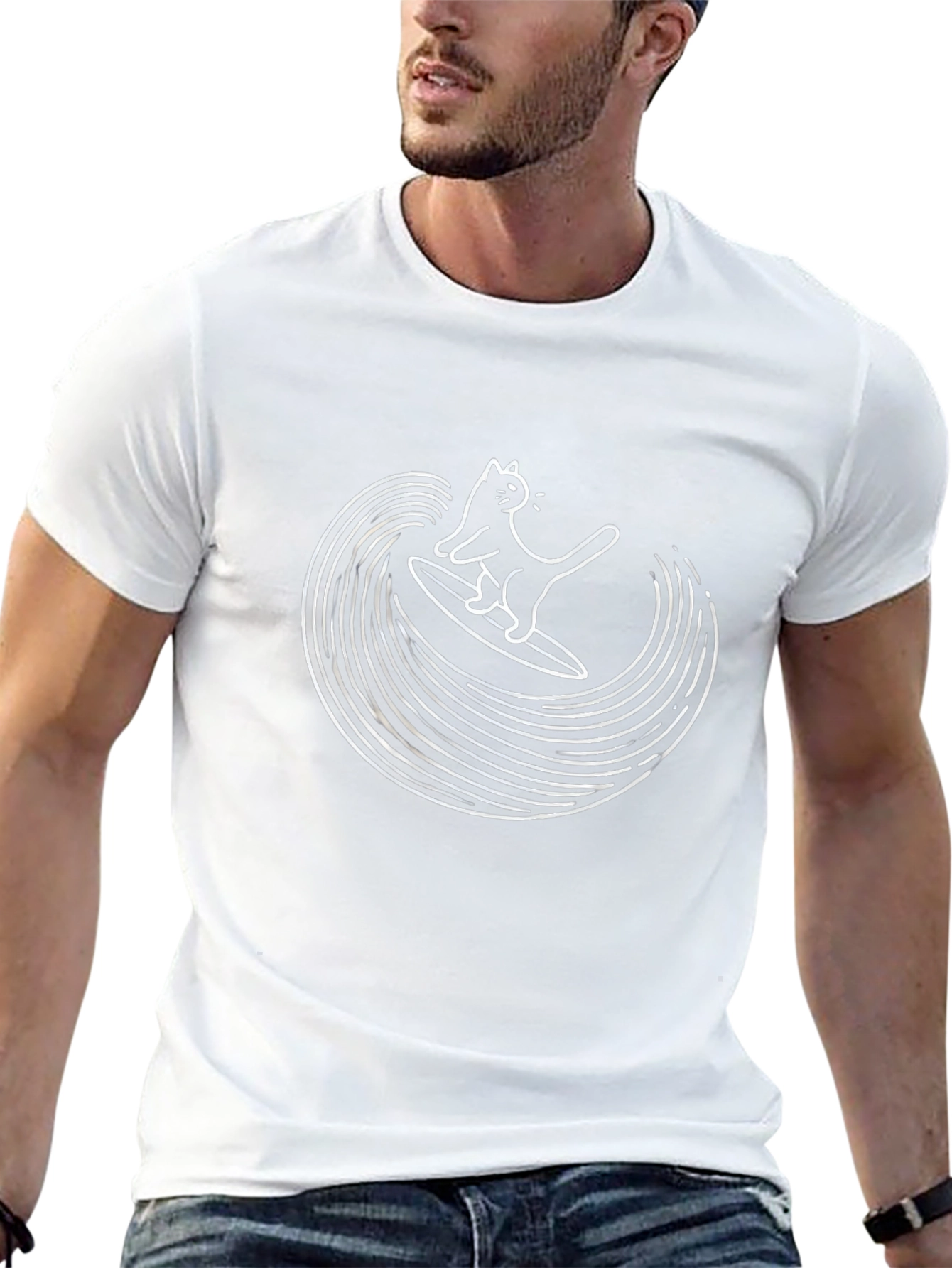 Cool Cat Surfing Wave Graphic T-Shirt