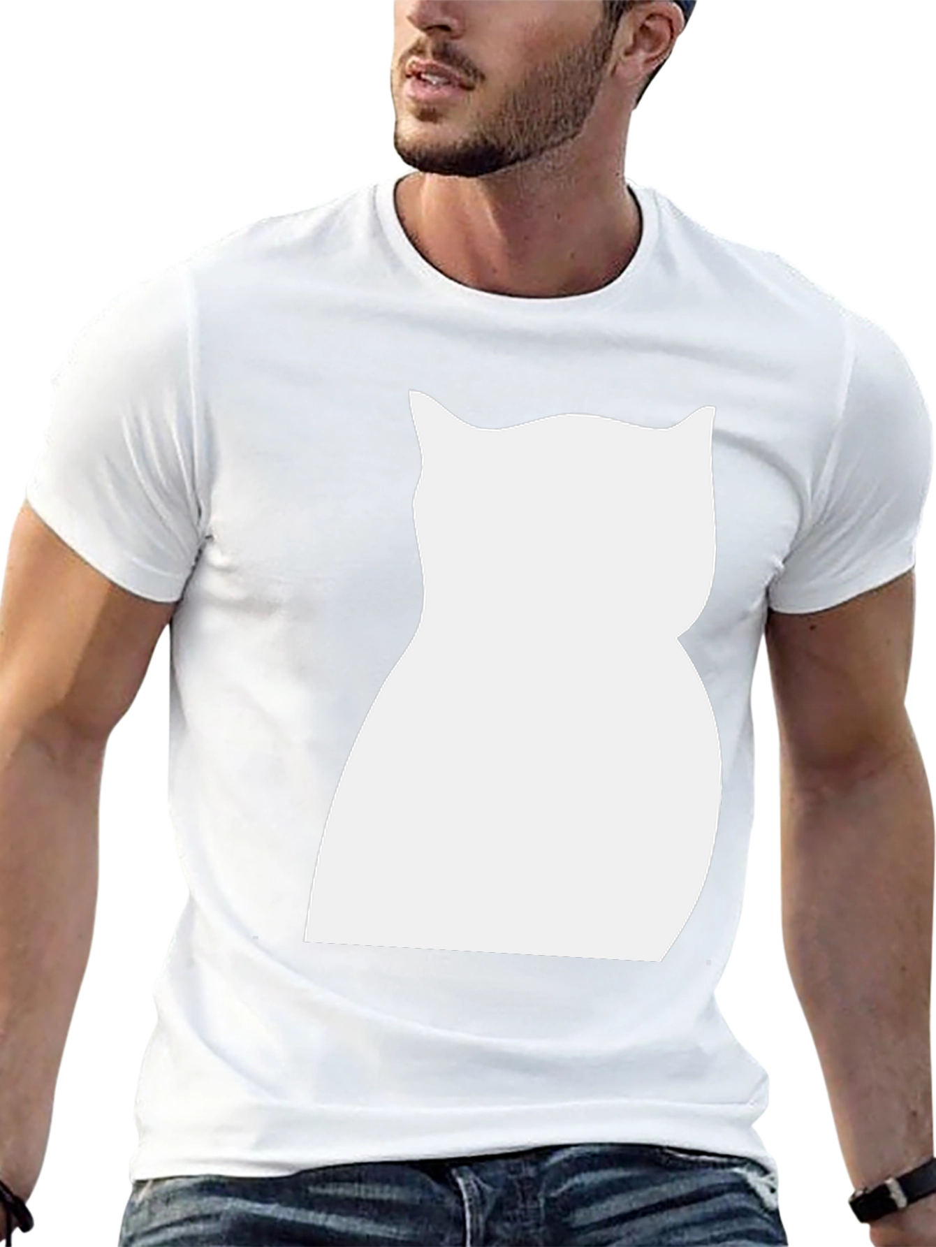Cat Silhouette Graphic Tee - Black Cotton Shirt