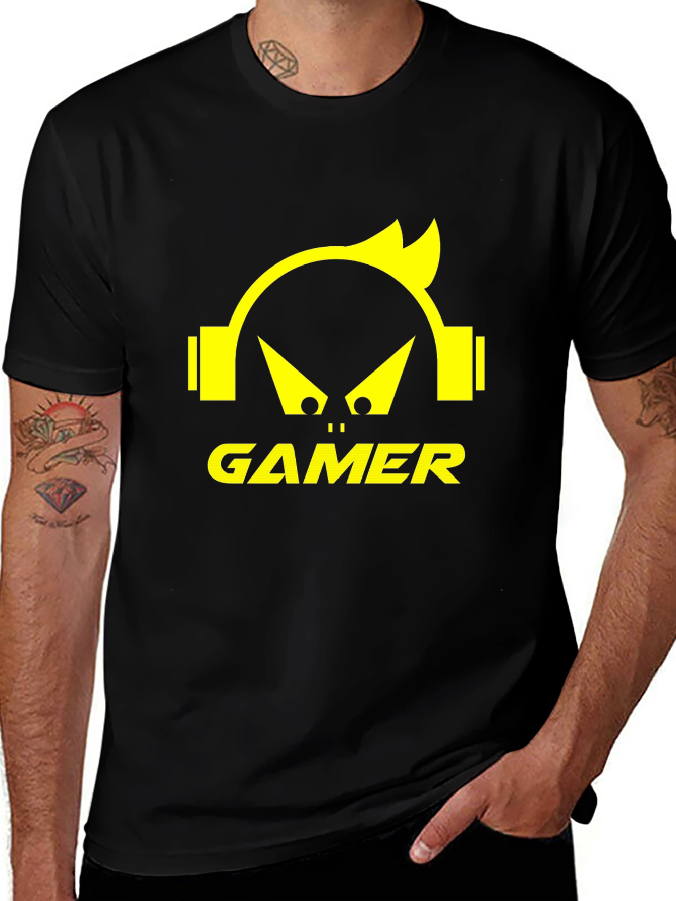 Gamer Graphic Tee - Black T-Shirt with Yellow Design