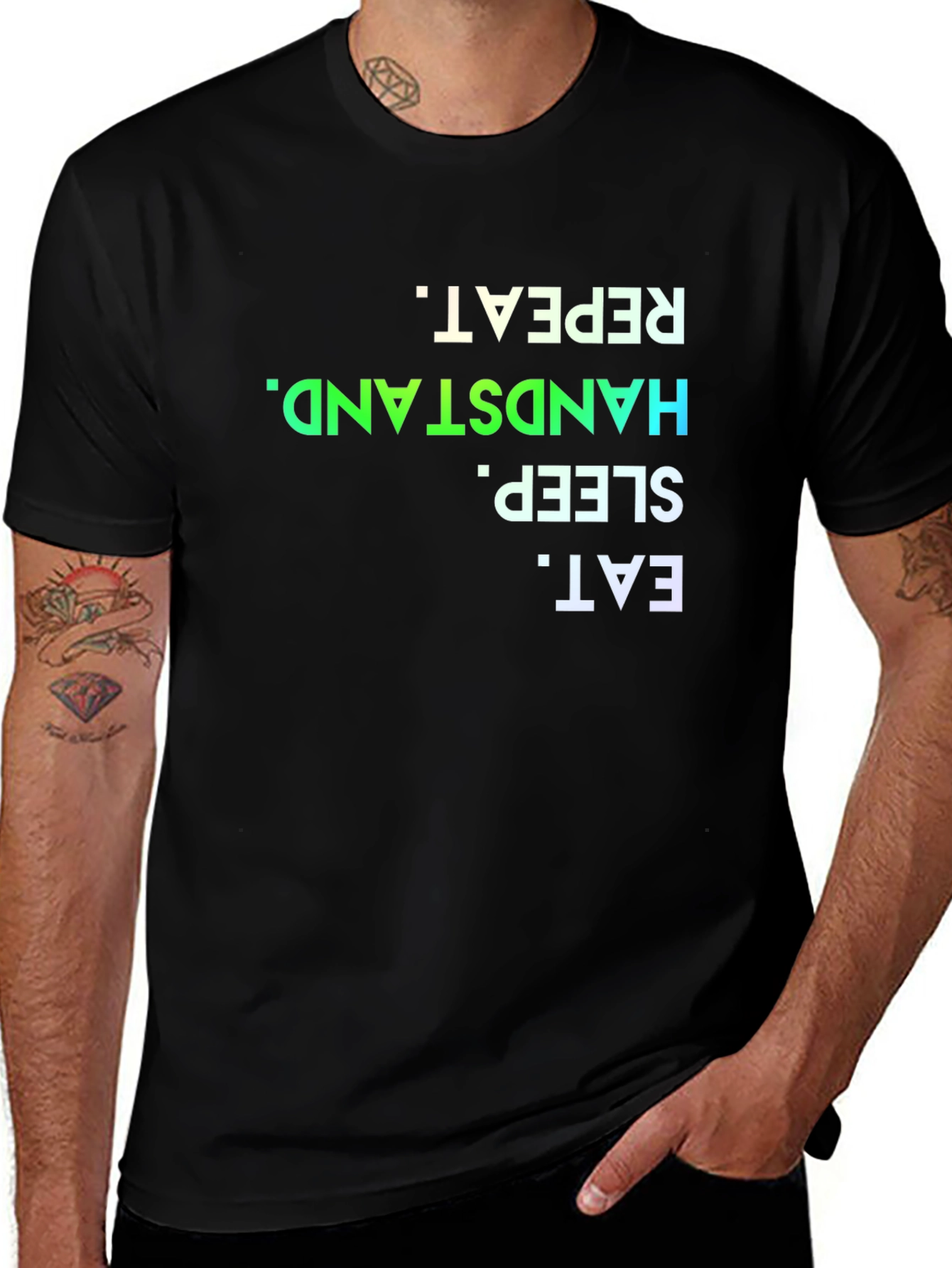 Eat Sleep Handstand Repeat Black T-Shirt