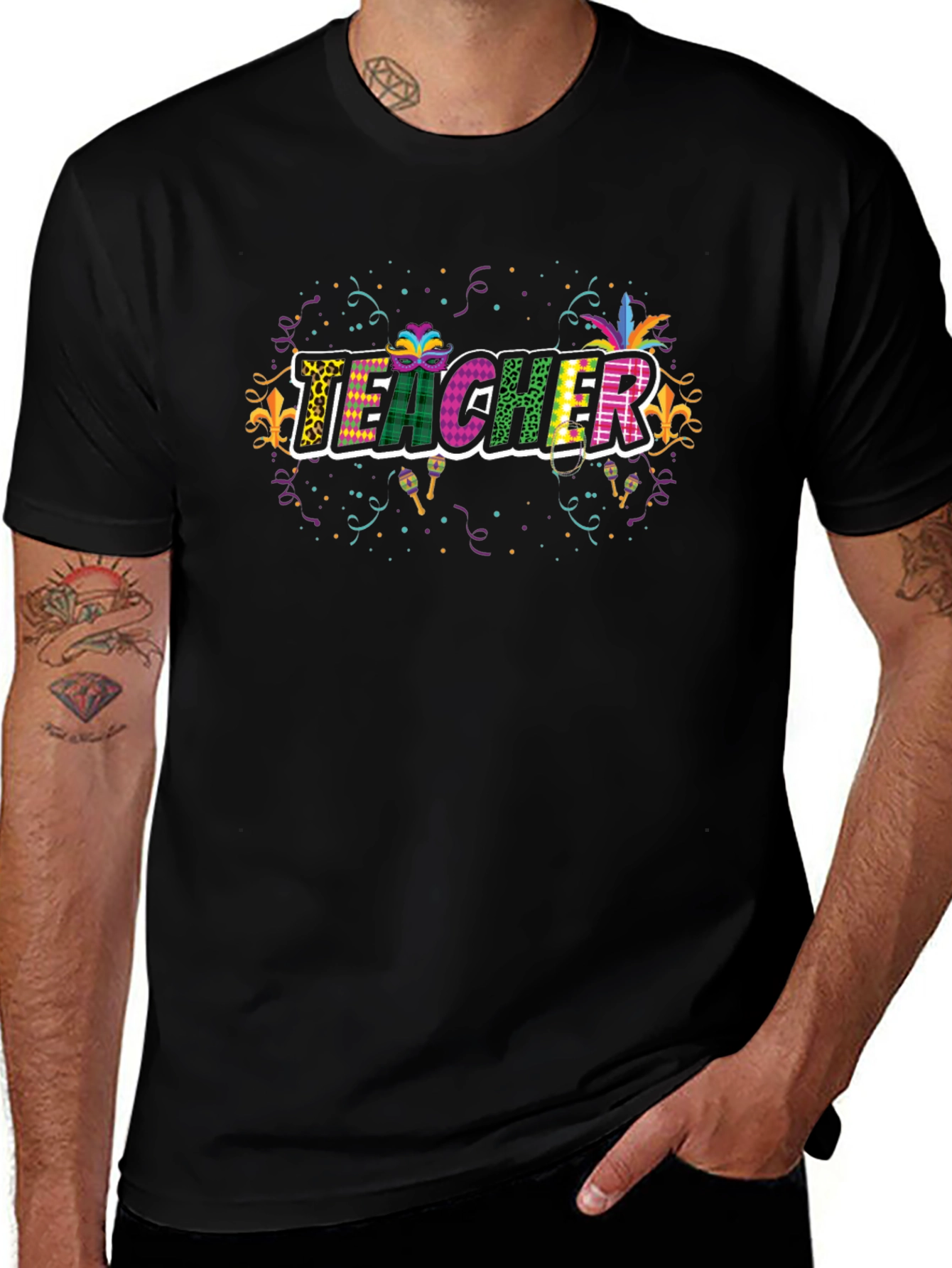 Festive Teacher T-Shirt - Mardi Gras Style!