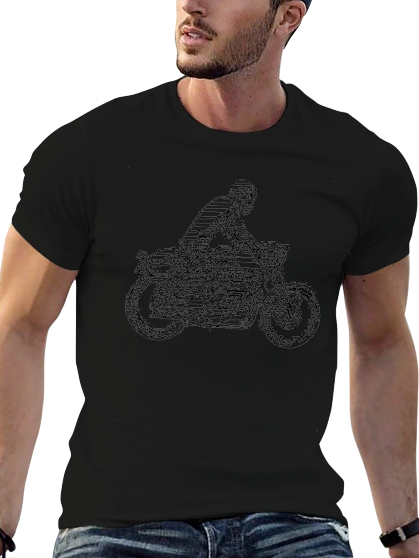Motorcycle Rider Graphic Tee - Cool Black T-Shirt