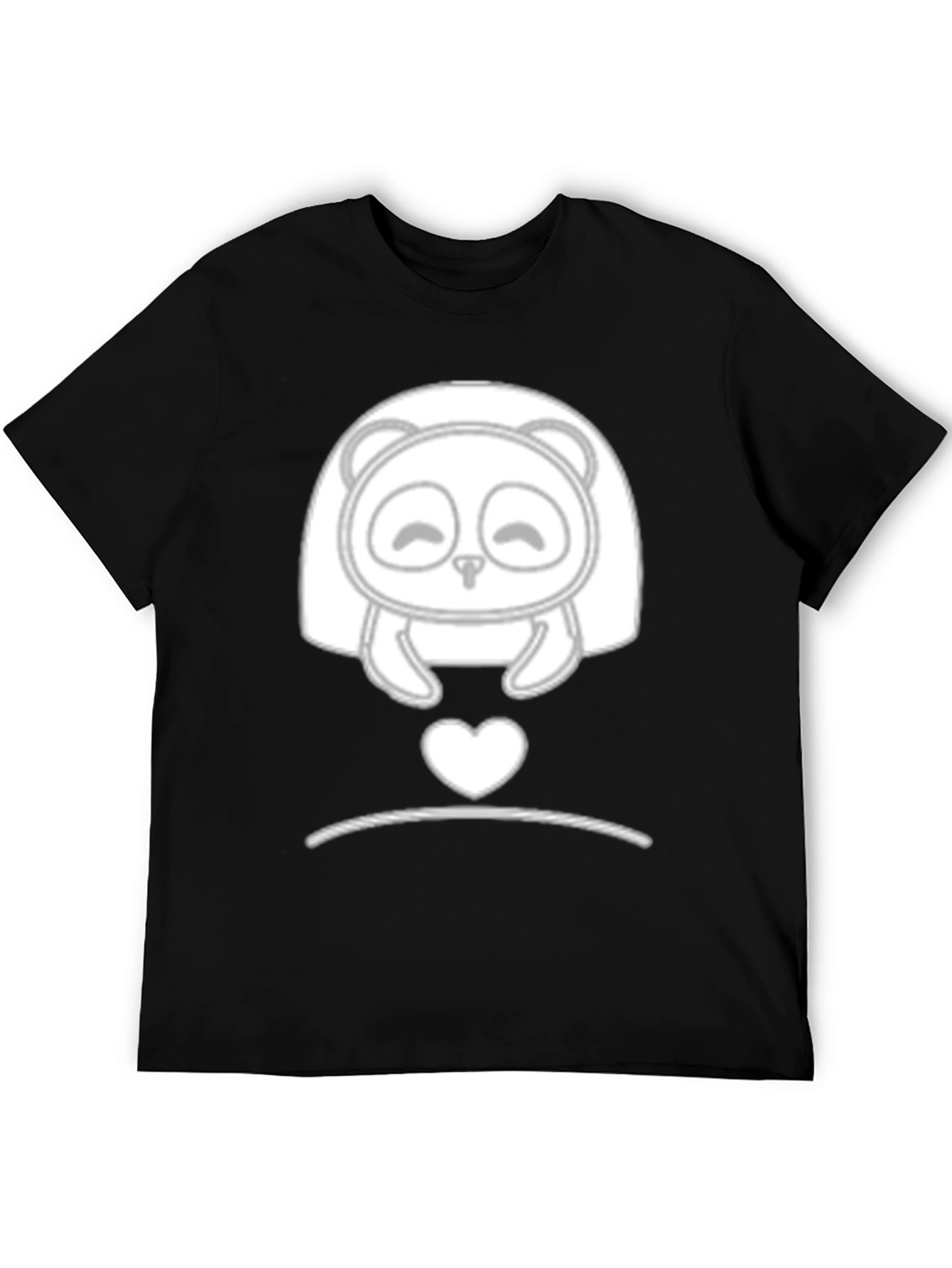 Cute Panda Heart Graphic Black T-Shirt