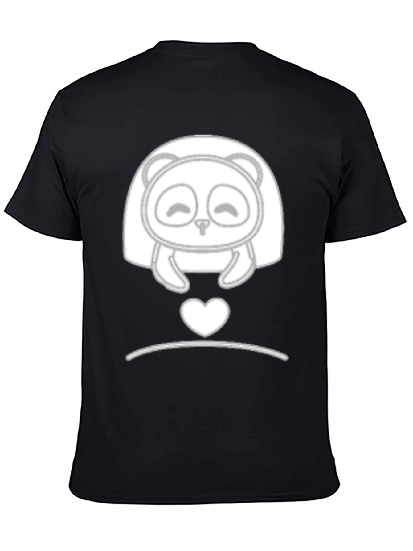 Cute Panda Heart Graphic Black T-Shirt
